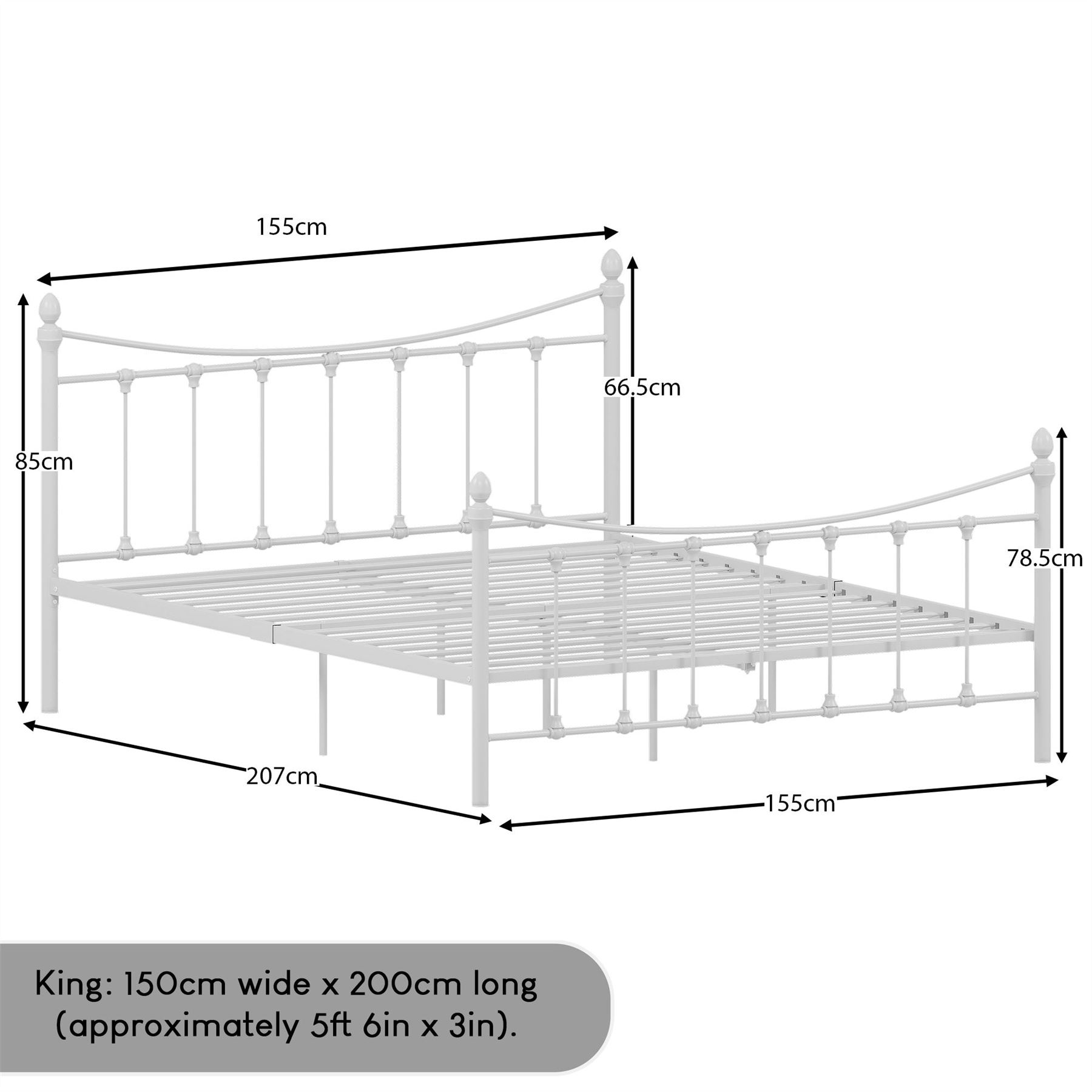Metal Bed Double King Size Frame 4FT 4FT6 5FT Mattress Black White Paris - Picture 15 of 17