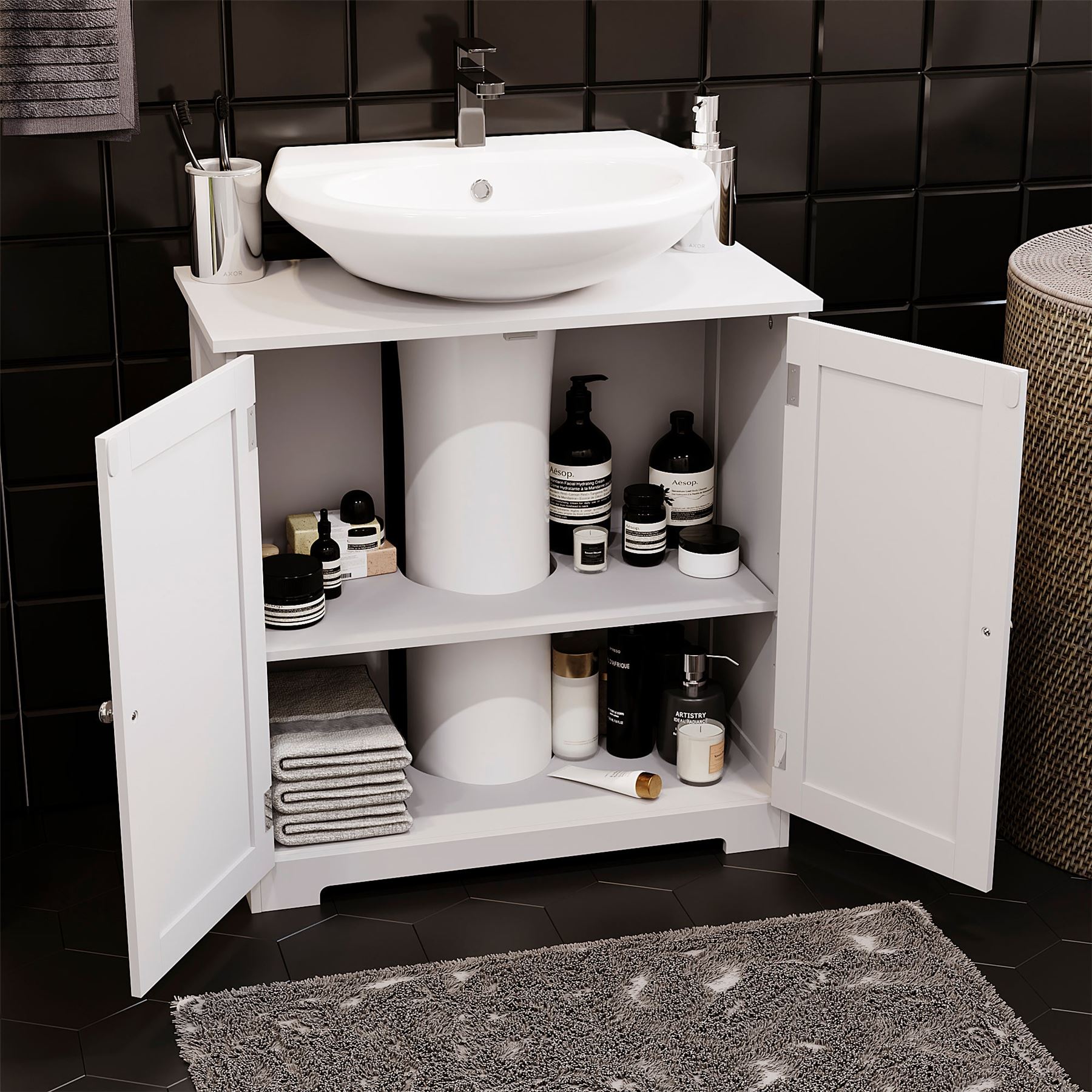 Priano Bathroom Cabinet Door Wall Mounted Freestand Storage Furniture White Grey - Picture 144 of 153