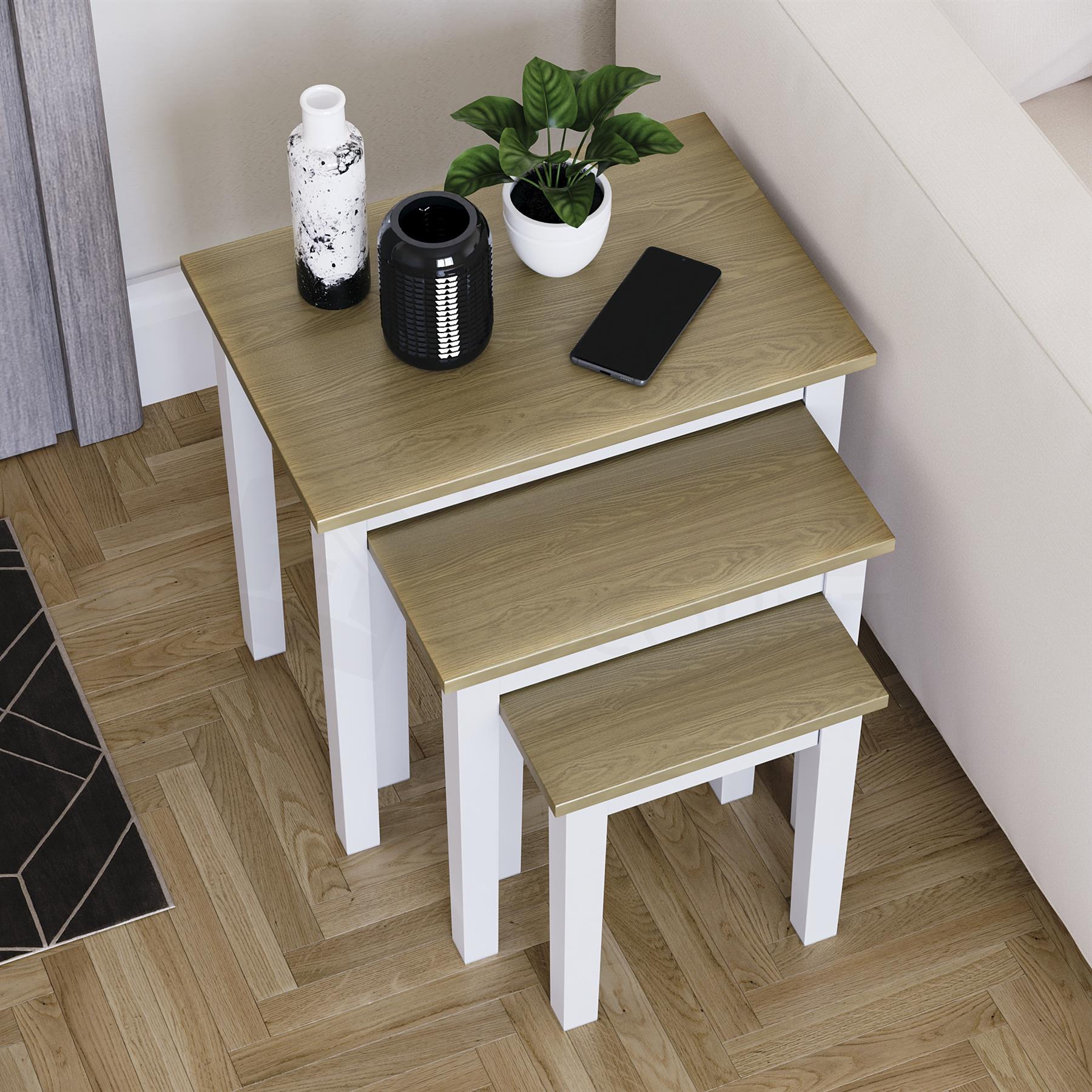 Wooden Nest of Tables 3 Piece Table Set Coffee Side Living Room Furniture - Picture 31 of 37