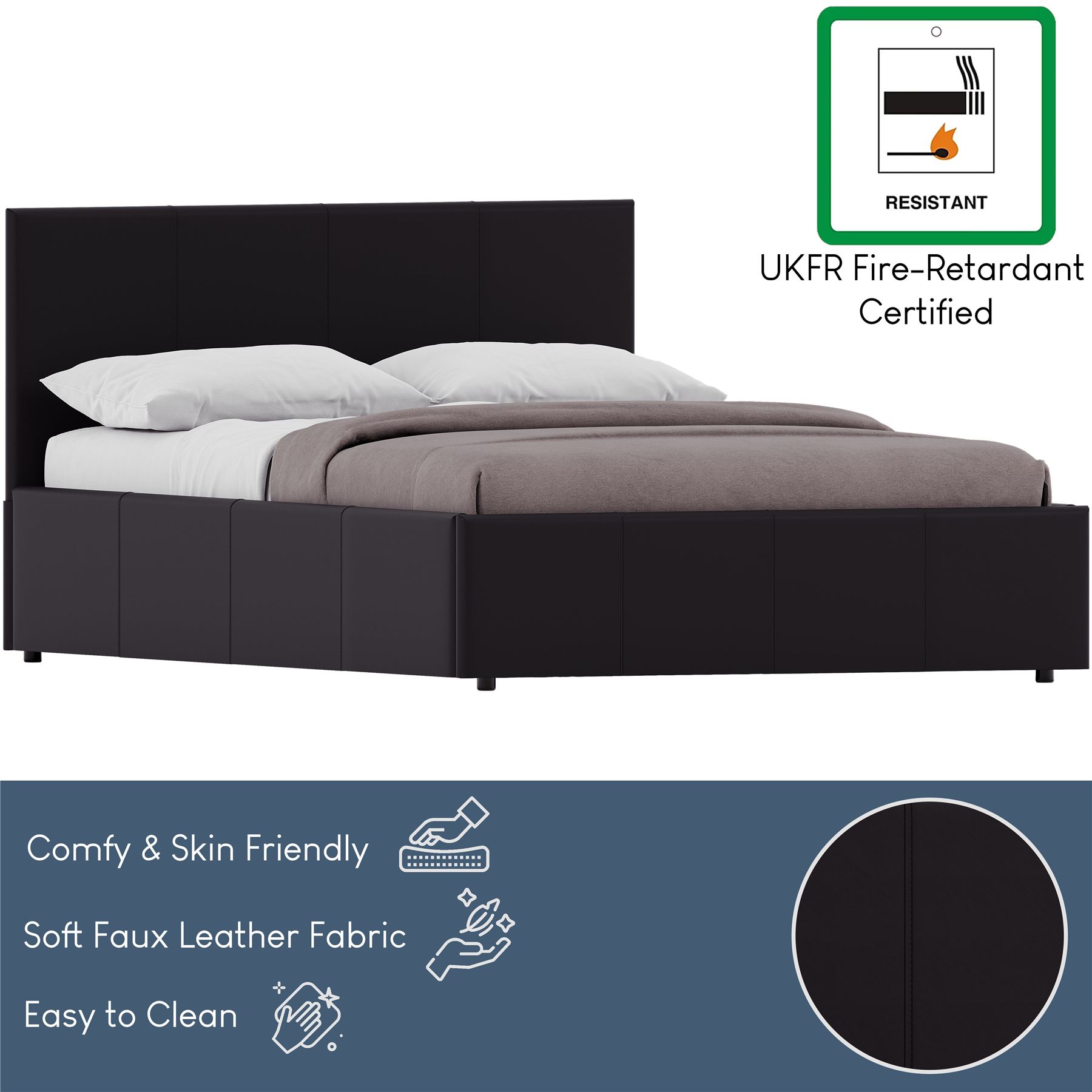 Ottoman Storage Bed Gas Lift Double King Size Leather Bed Slatted Base Headboard - Picture 135 of 137