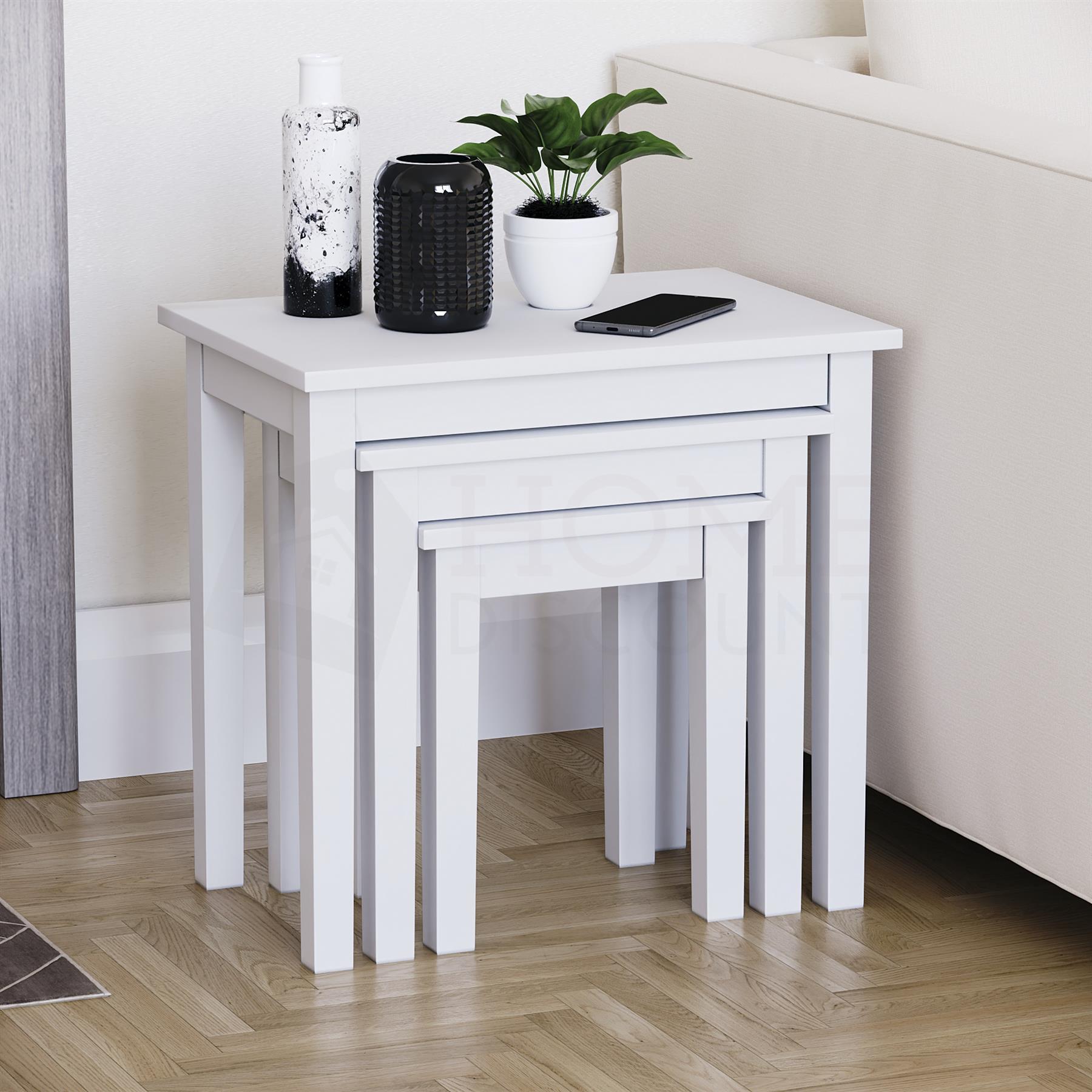 Wooden Nest of Tables 3 Piece Table Set Coffee Side Living Room Furniture - Picture 26 of 37