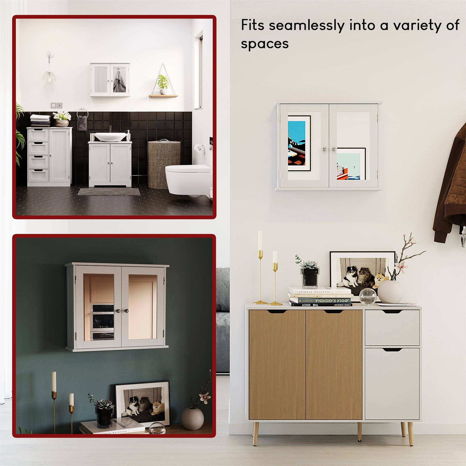 Wall Mounted Cabinet Bathroom White Single Double Door Vanity Storage Cupboard - Picture 31 of 113