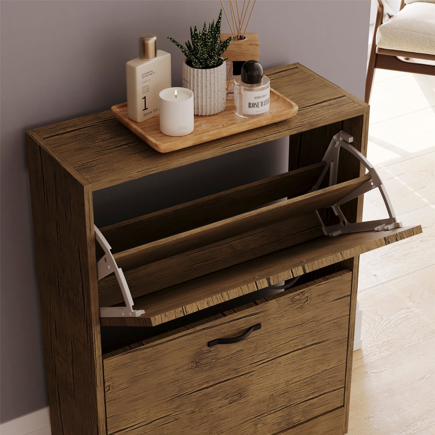 Shoe Cabinet 2 Drawer Storage Organiser Footwear Rack Cupboard Hallway Unit - Picture 9 of 79