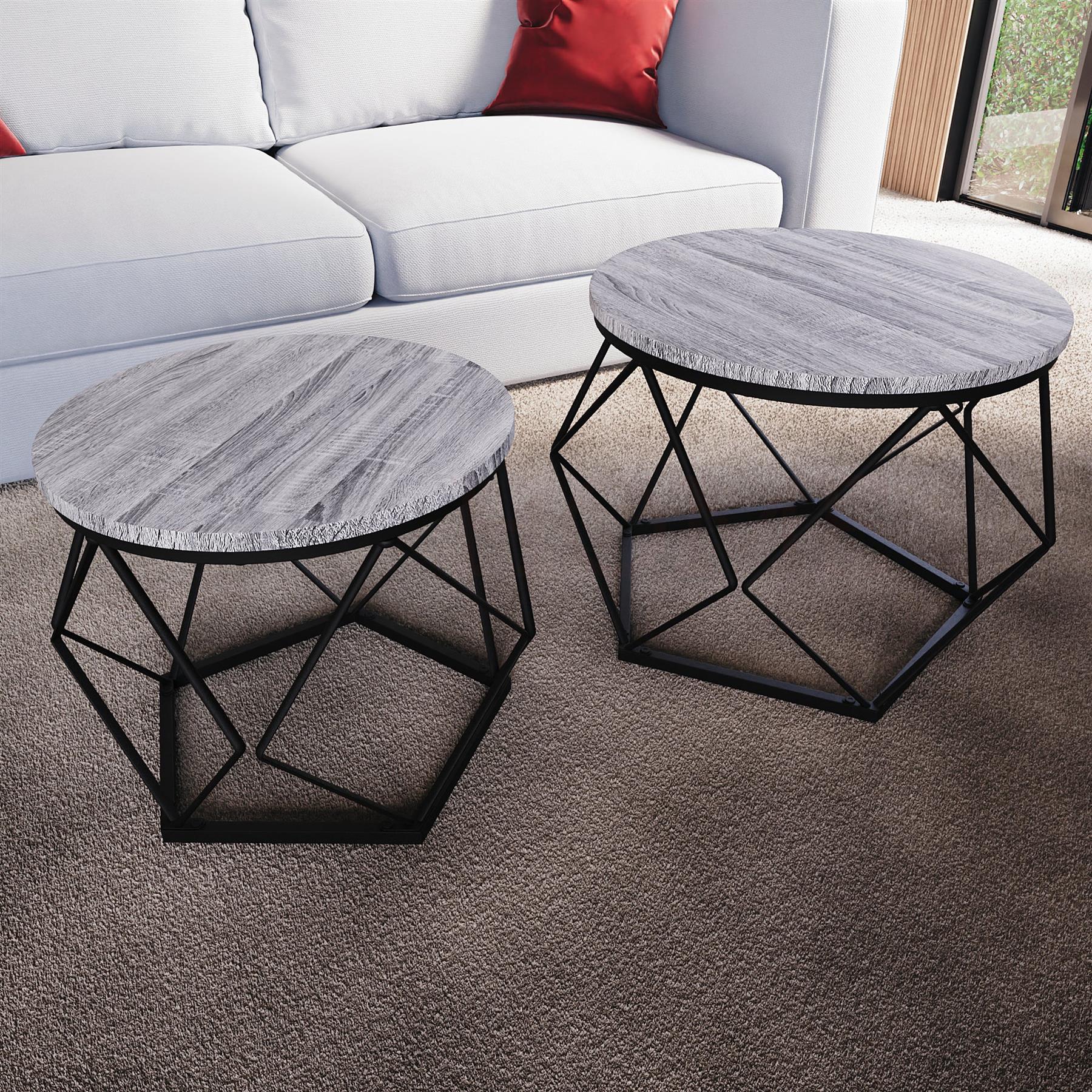Set of 2 3 Coffee Nesting Table Set Sofa Side End Table Industrial Living Room - Picture 19 of 107