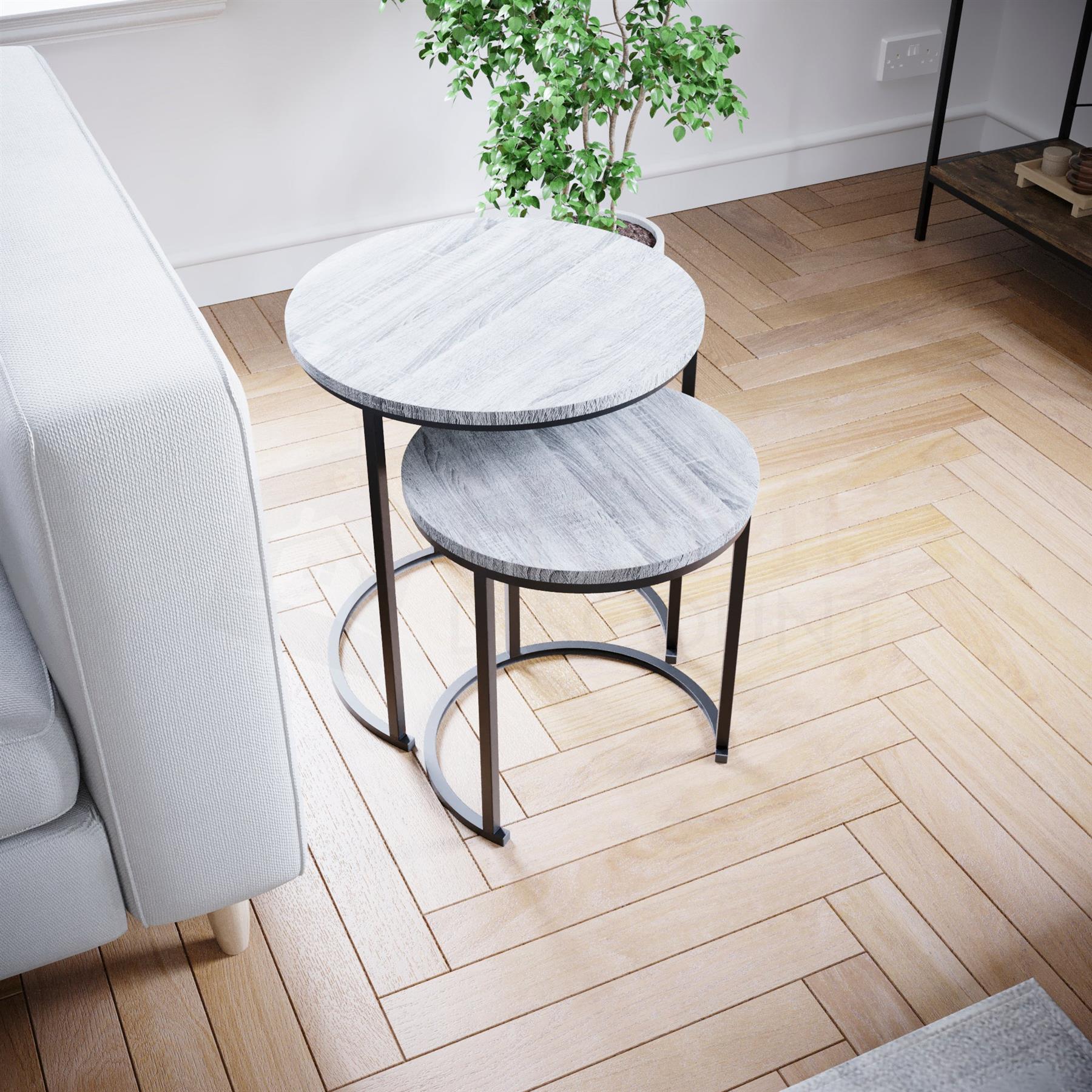 Set of 2 3 Coffee Nesting Table Set Sofa Side End Table Industrial Living Room - Picture 63 of 107