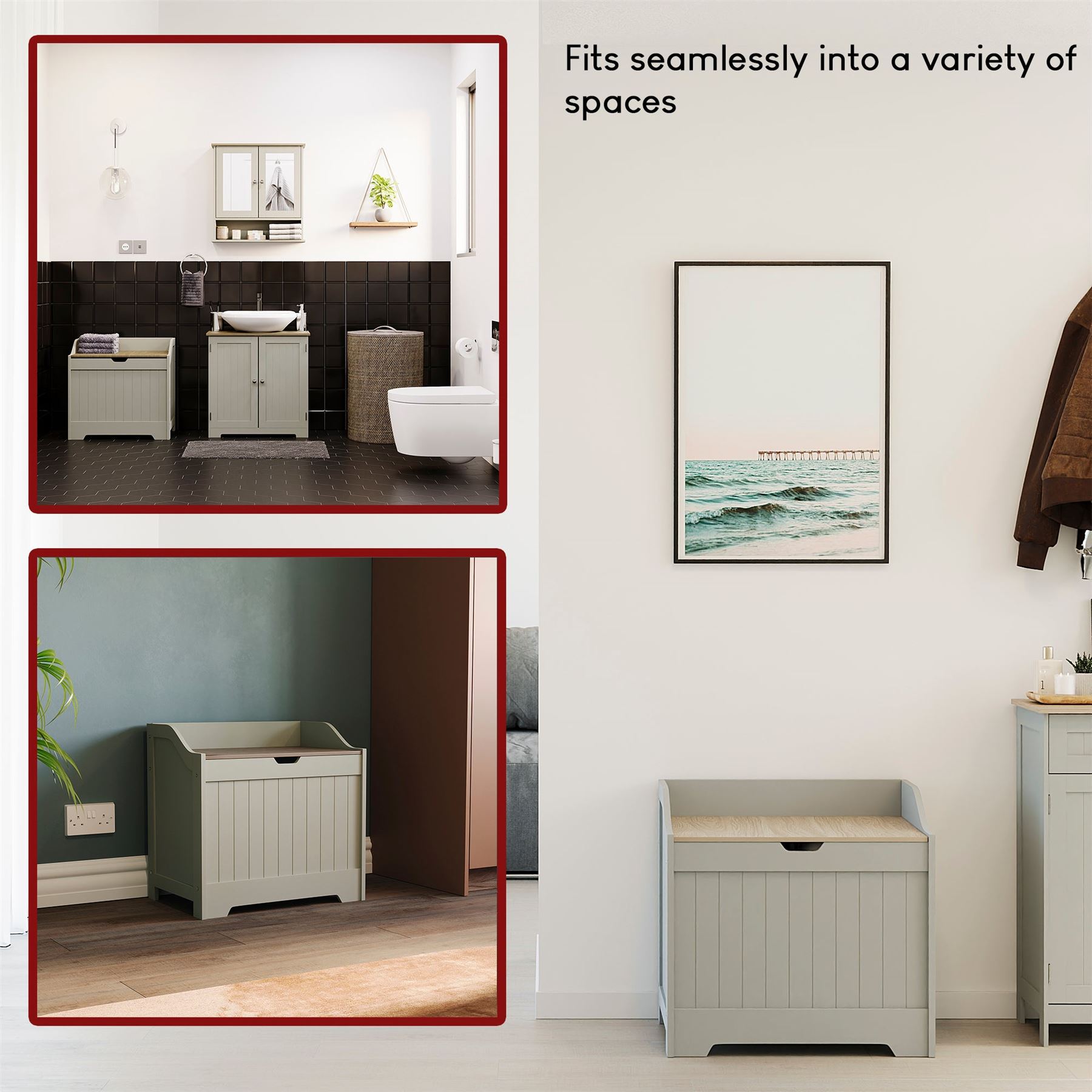 Bathroom Laundry Chest Storage Ottoman Hamper Cabinet Box MDF Wood Basket Bin - Picture 14 of 25
