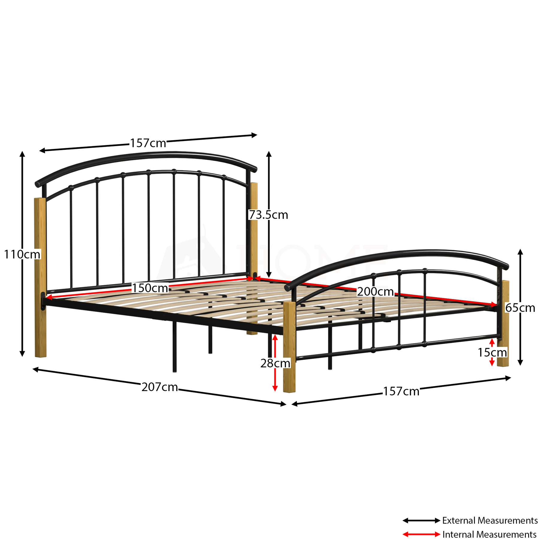 Bed Metal Wood Double King Size Frame 3FT 4FT 4FT6 5FT Mattress Black