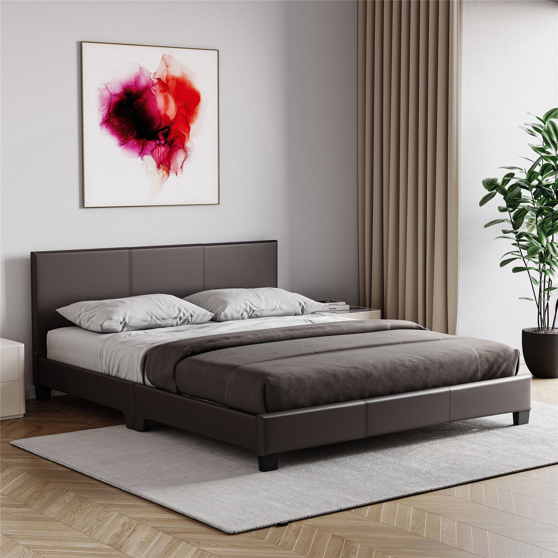 Ottoman Storage Bed Gas Lift Double King Size Leather Bed Slatted Base Headboard - Picture 11 of 137