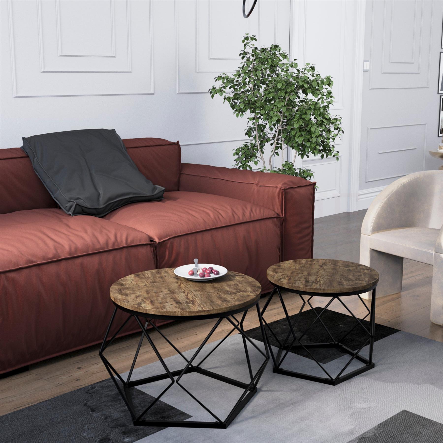 Set of 2 3 Coffee Nesting Table Set Sofa Side End Table Industrial Living Room - Picture 12 of 107