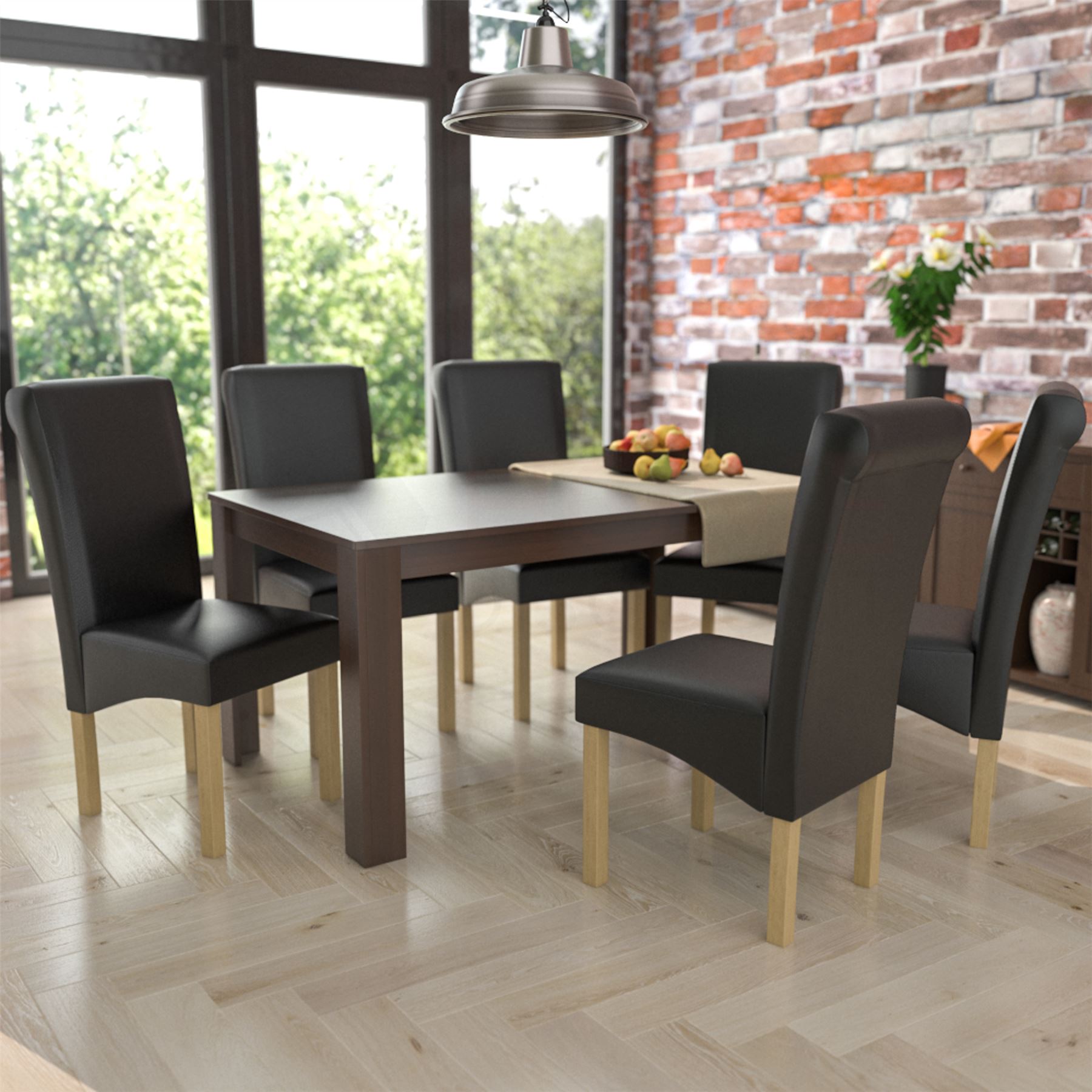 Dining Table & Chairs Set 4/6 Faux Leather Fabric Kitchen Padded Seat Furniture - Picture 48 of 87