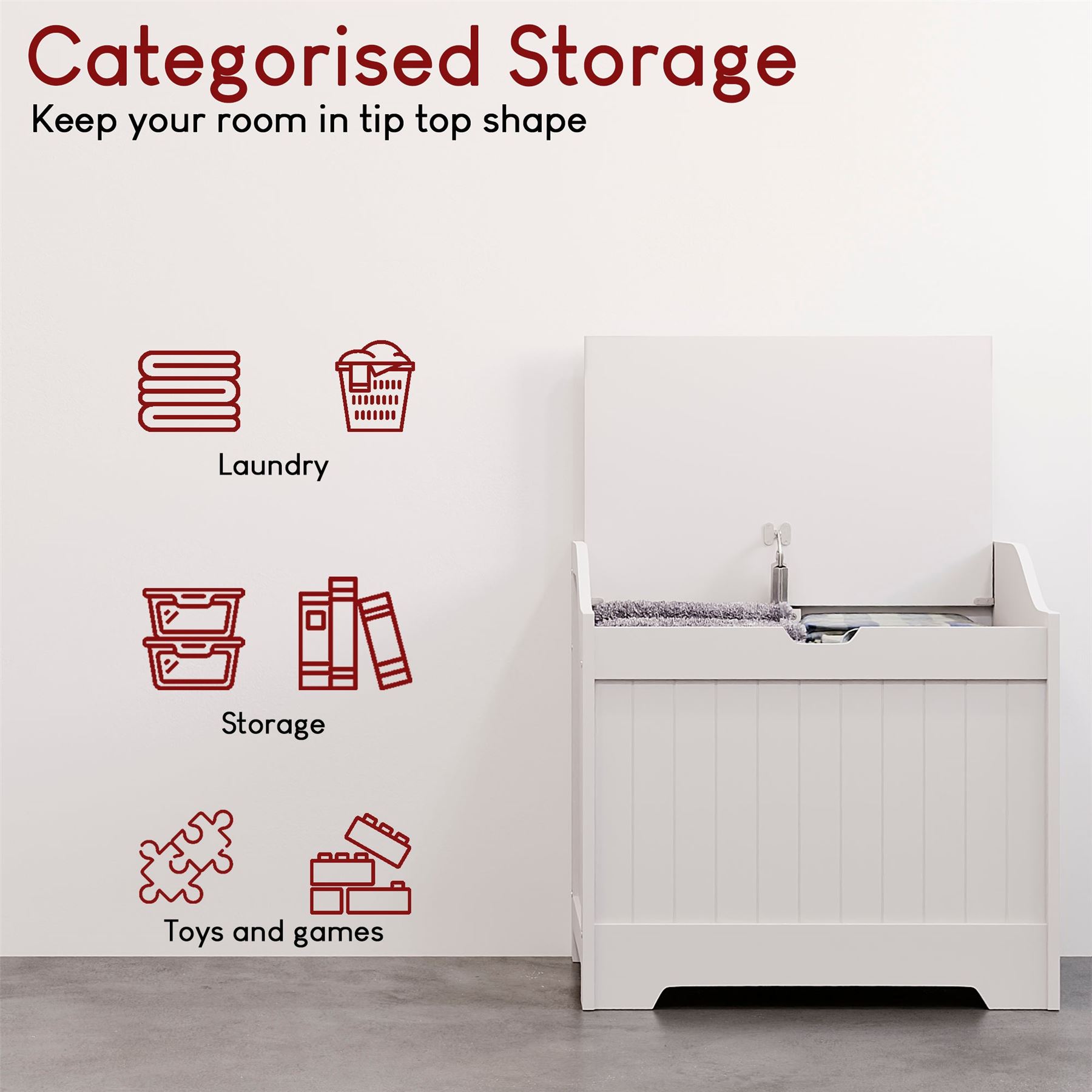 Bathroom Laundry Chest Storage Ottoman Hamper Cabinet Box MDF Wood Basket Bin - Picture 21 of 25