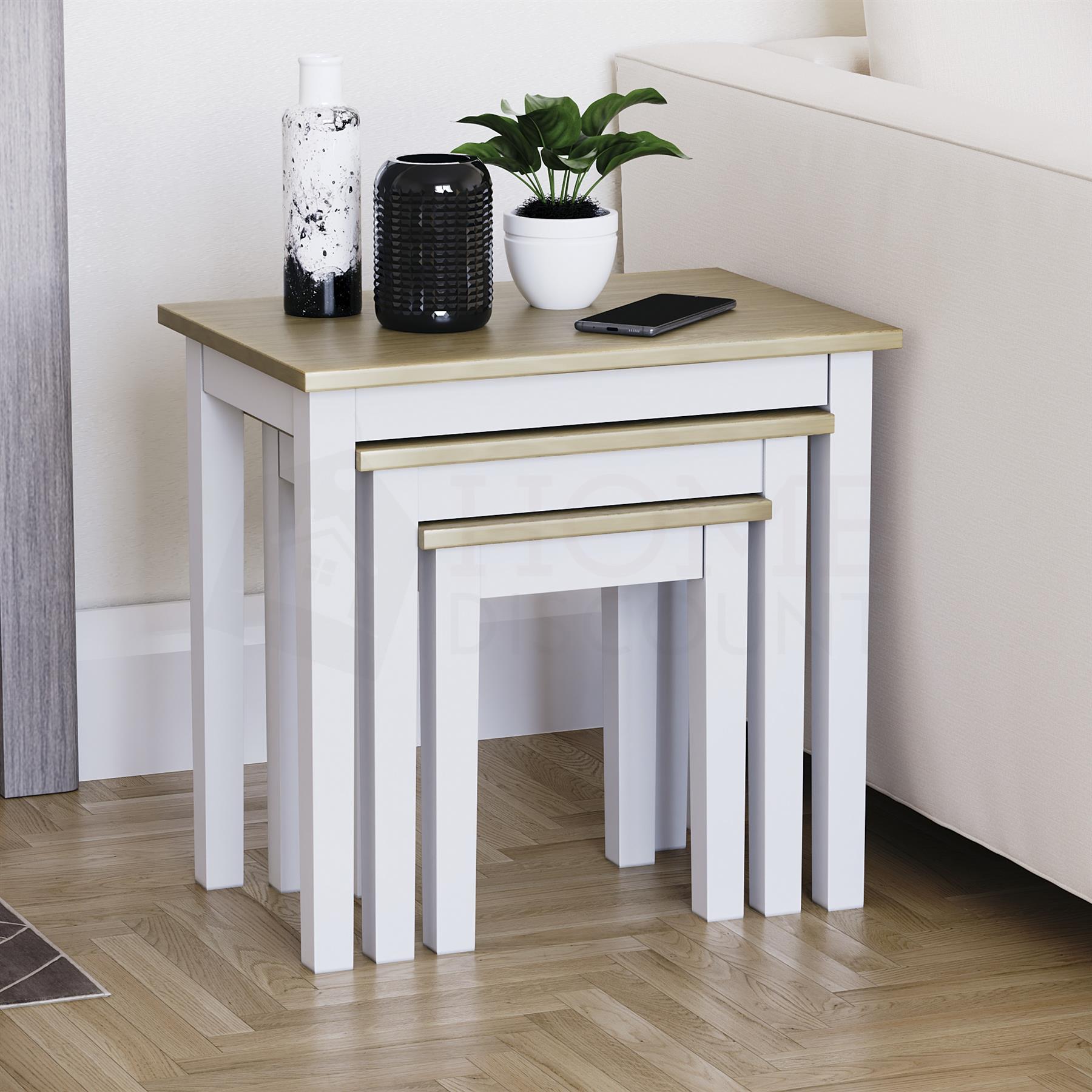 Wooden Nest of Tables 3 Piece Table Set Coffee Side Living Room Furniture - Picture 35 of 37