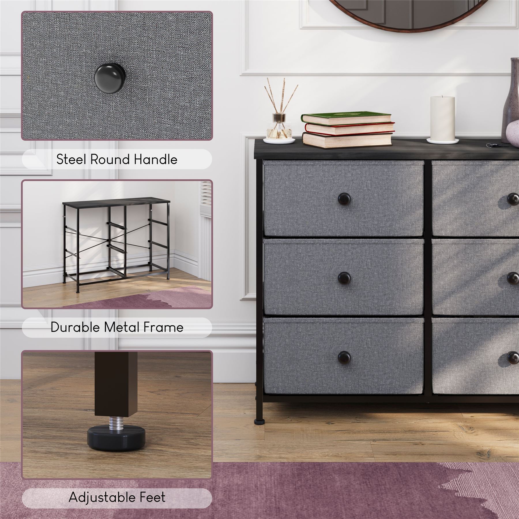 Vida Designs Stoff Kommode Aufbewahrungsschrank Schlafzimmer Flur 'UKFR' - Bild 98 von 193