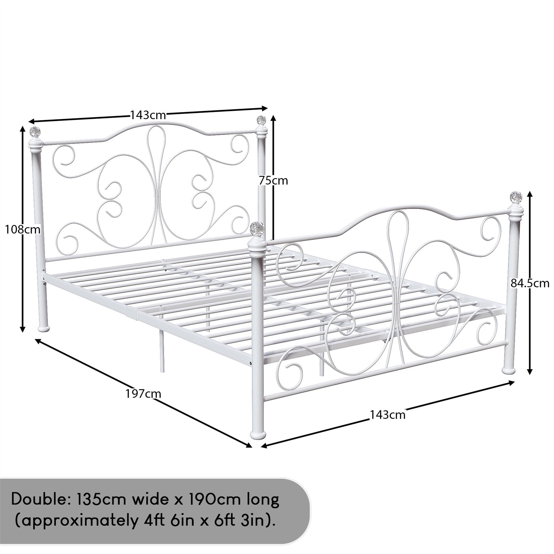 Metal Bed Double King Size Frame 4FT 4FT6 5FT Chicago Mattress Black White - Picture 11 of 14