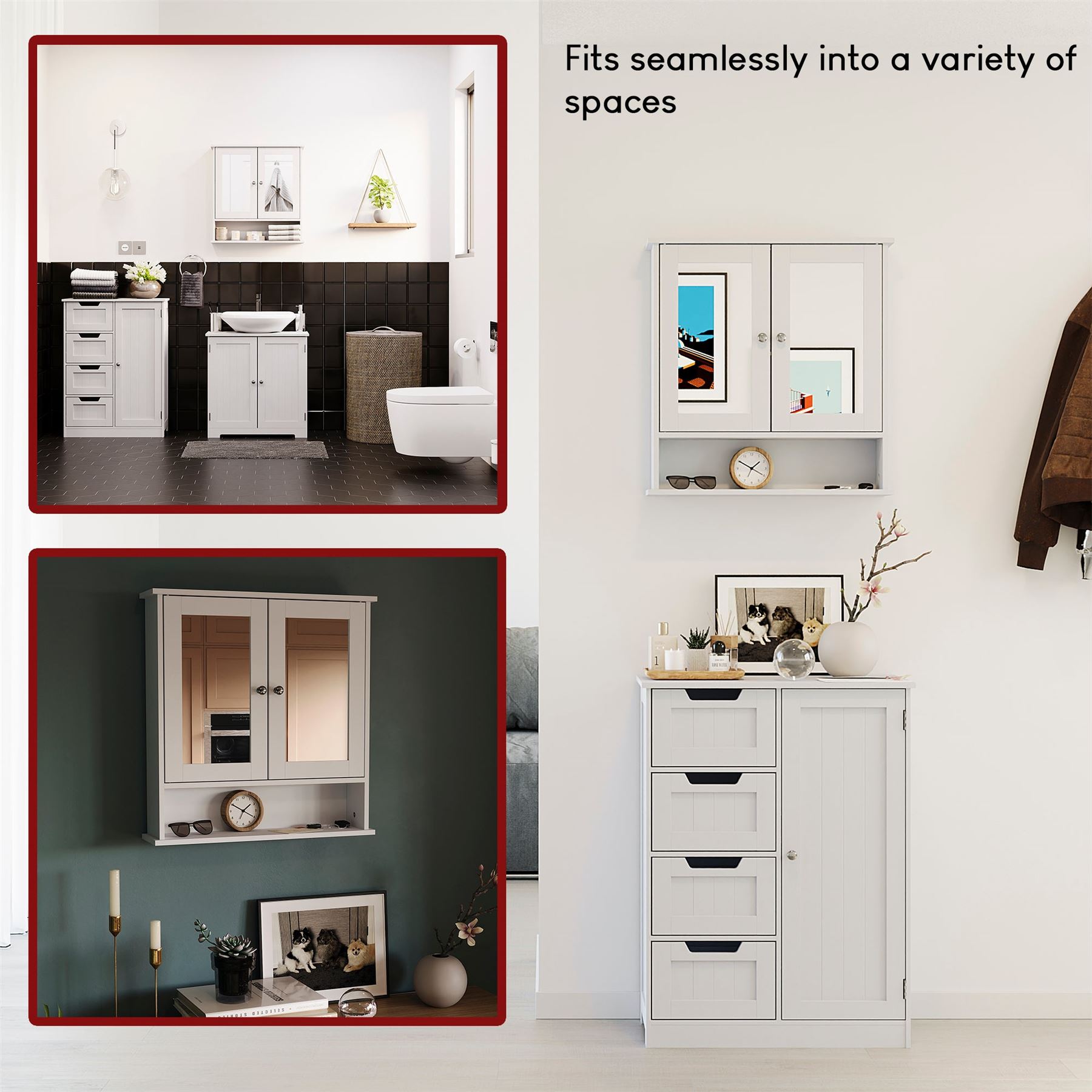 Wall Mounted Cabinet Bathroom White Single Double Door Vanity Storage Cupboard - Picture 40 of 113