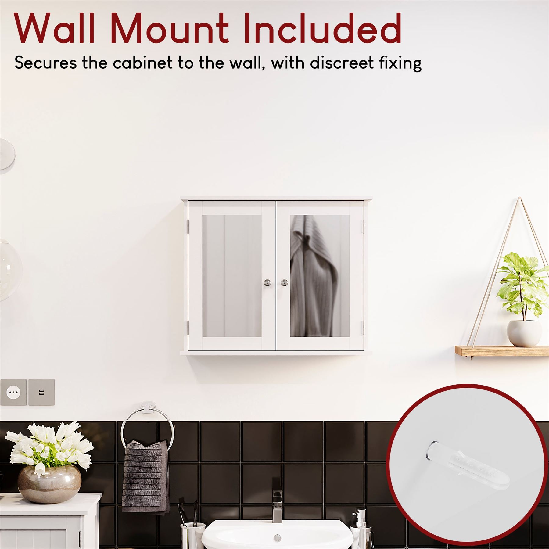 Wall Mounted Cabinet Bathroom White Single Double Door Vanity Storage Cupboard - Picture 29 of 113