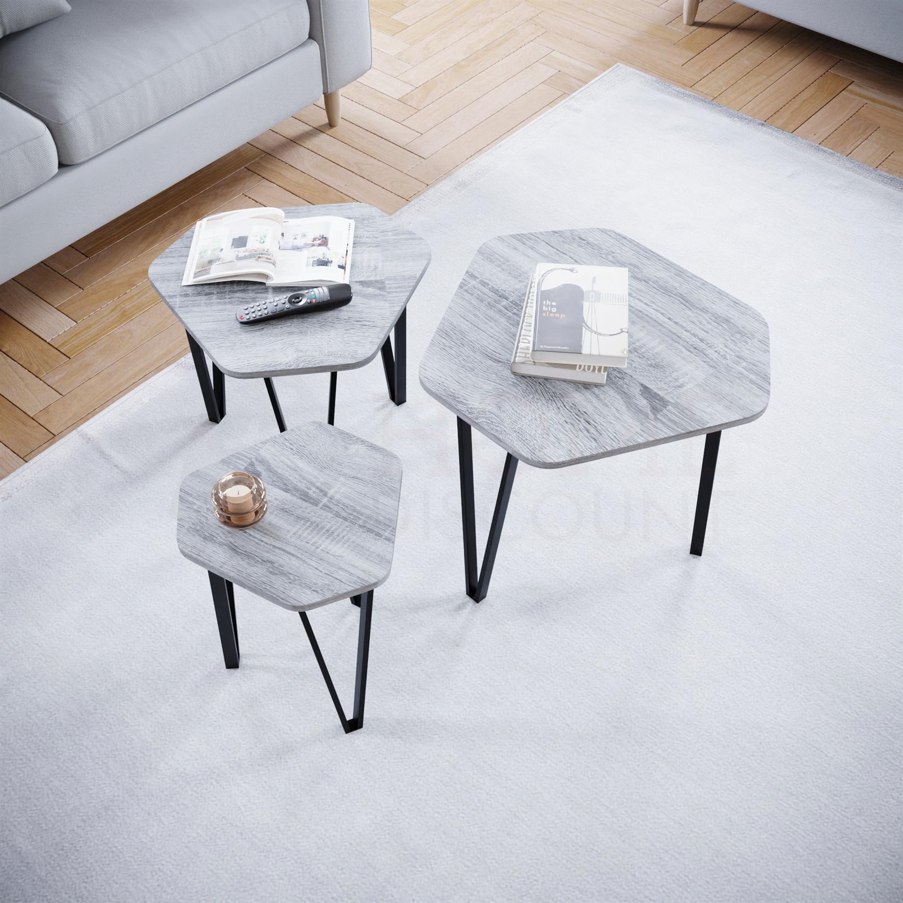 Set of 2 3 Coffee Nesting Table Set Sofa Side End Table Industrial Living Room - Picture 102 of 107
