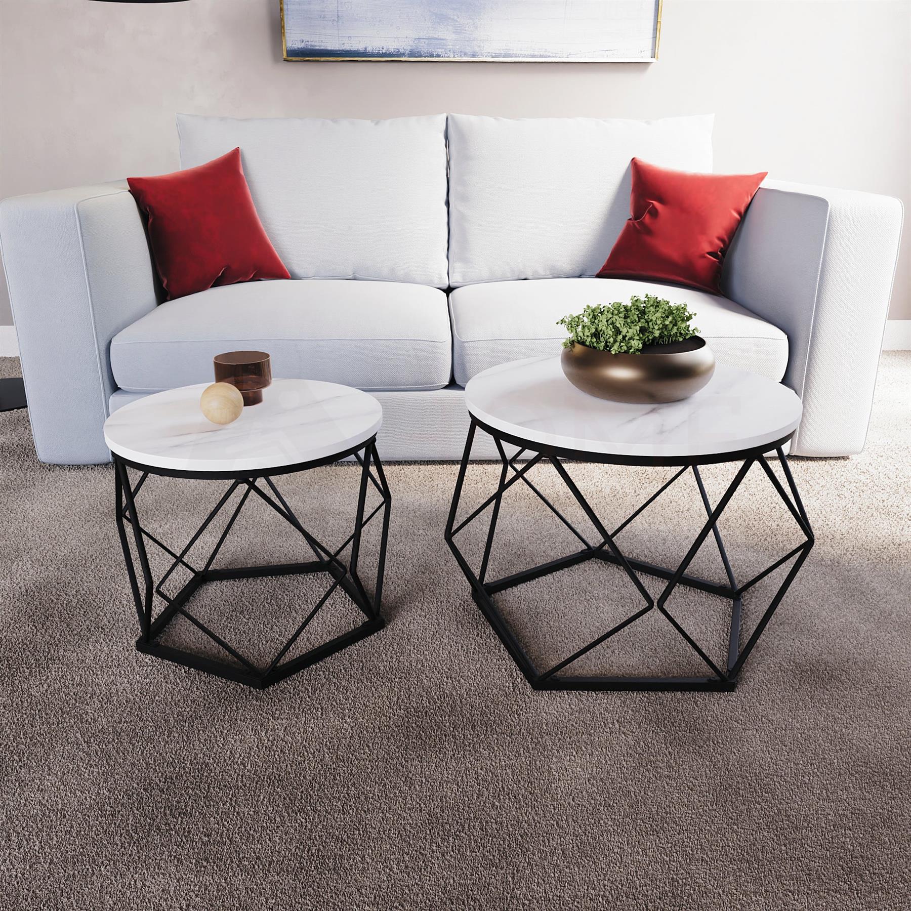 Set of 2 3 Coffee Nesting Table Set Sofa Side End Table Industrial Living Room - Picture 23 of 107