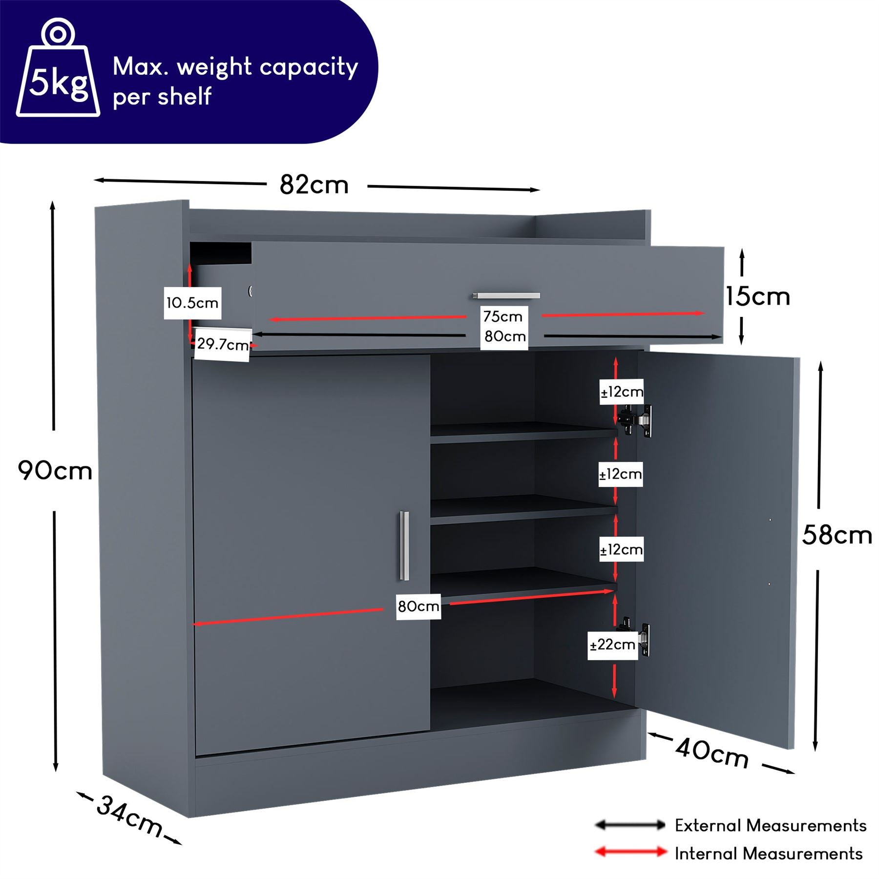Vida Designs Dalby Shoe Storage Cabinet 2 Door 1 Drawer Shoe Rack Cupboard - Picture 13 of 37