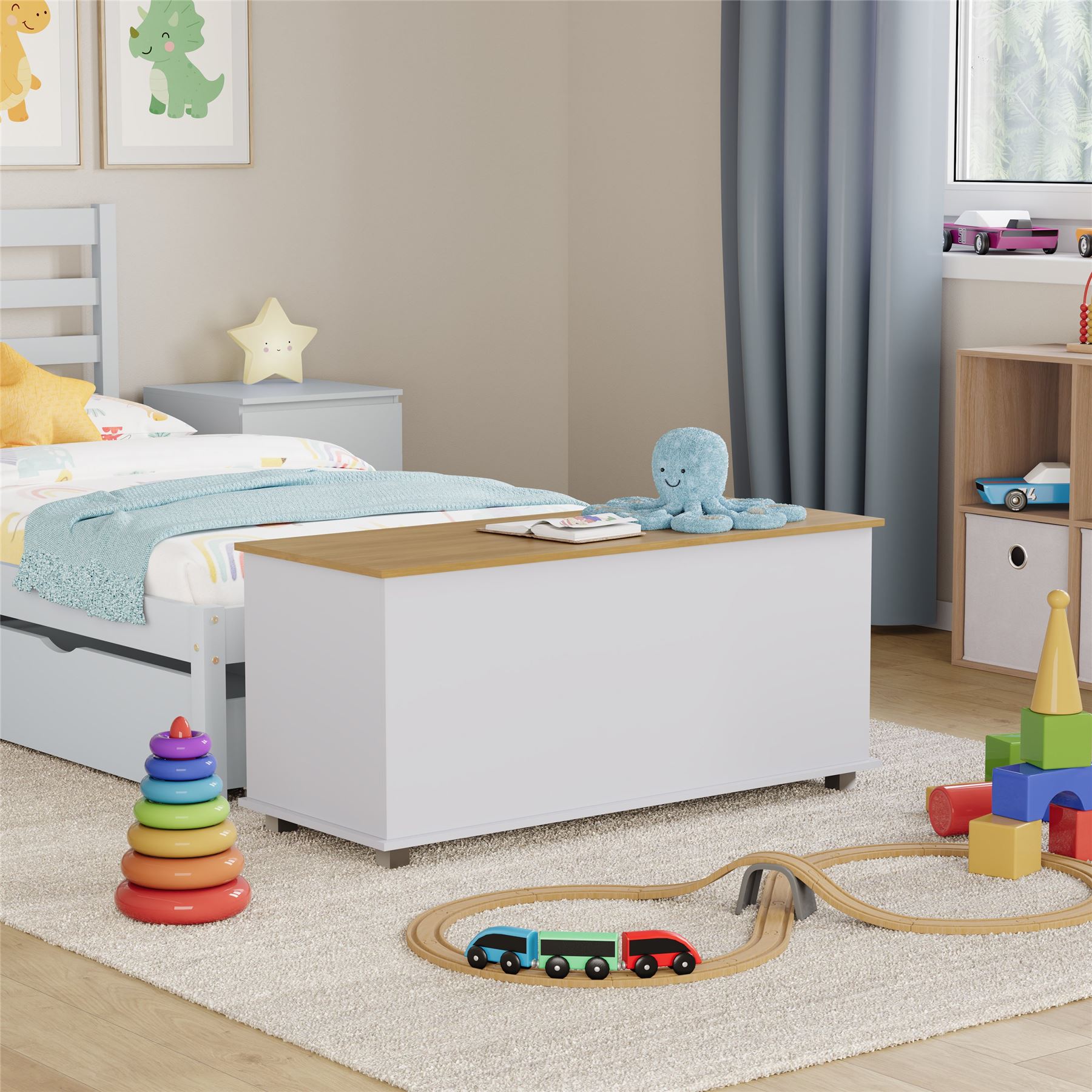 Wooden Toy Box Large Storage Ottoman Kids Toys Childrens Nursery Bedroom Chest - Picture 29 of 33
