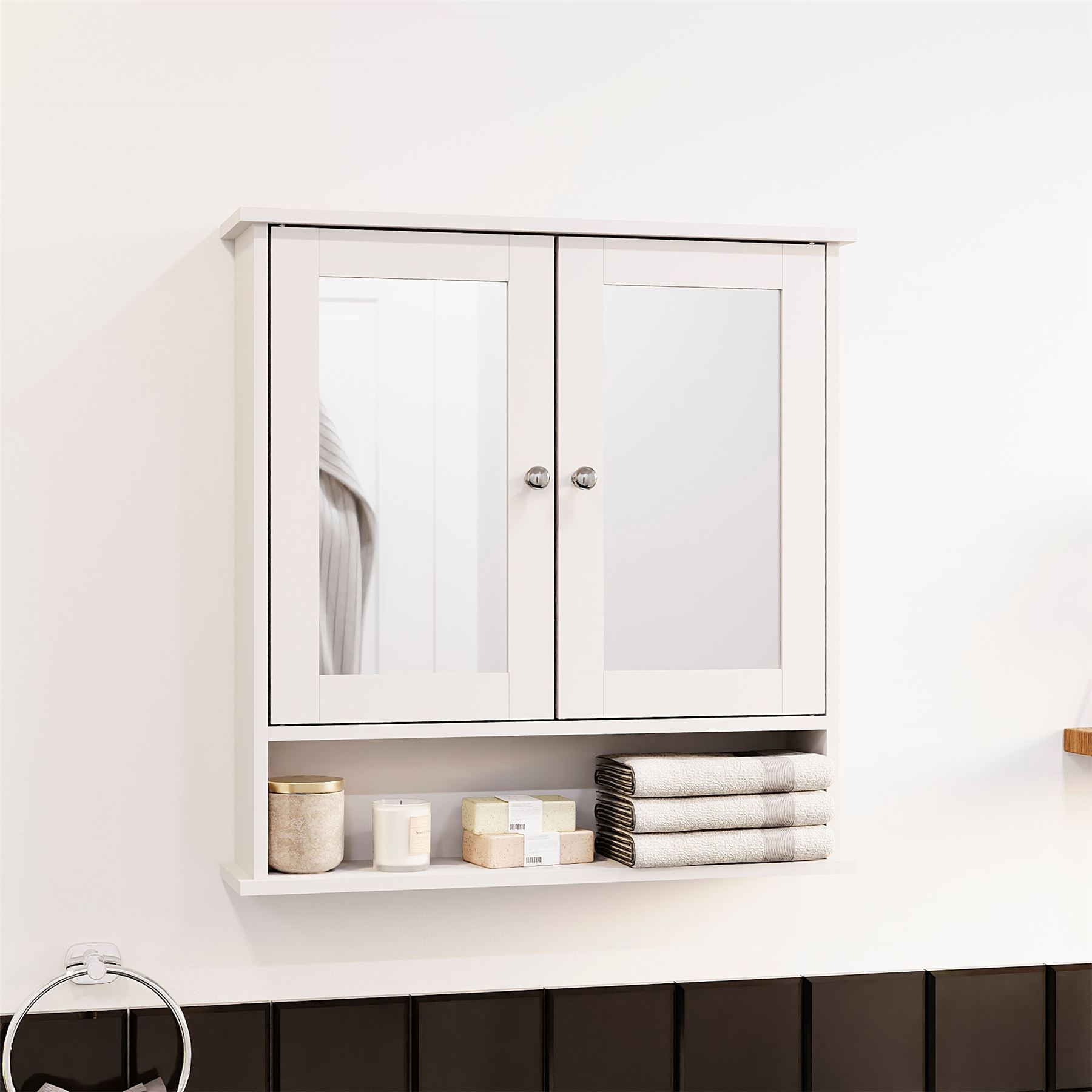 Wall Mounted Cabinet Bathroom White Single Double Door Vanity Storage Cupboard - Picture 35 of 113
