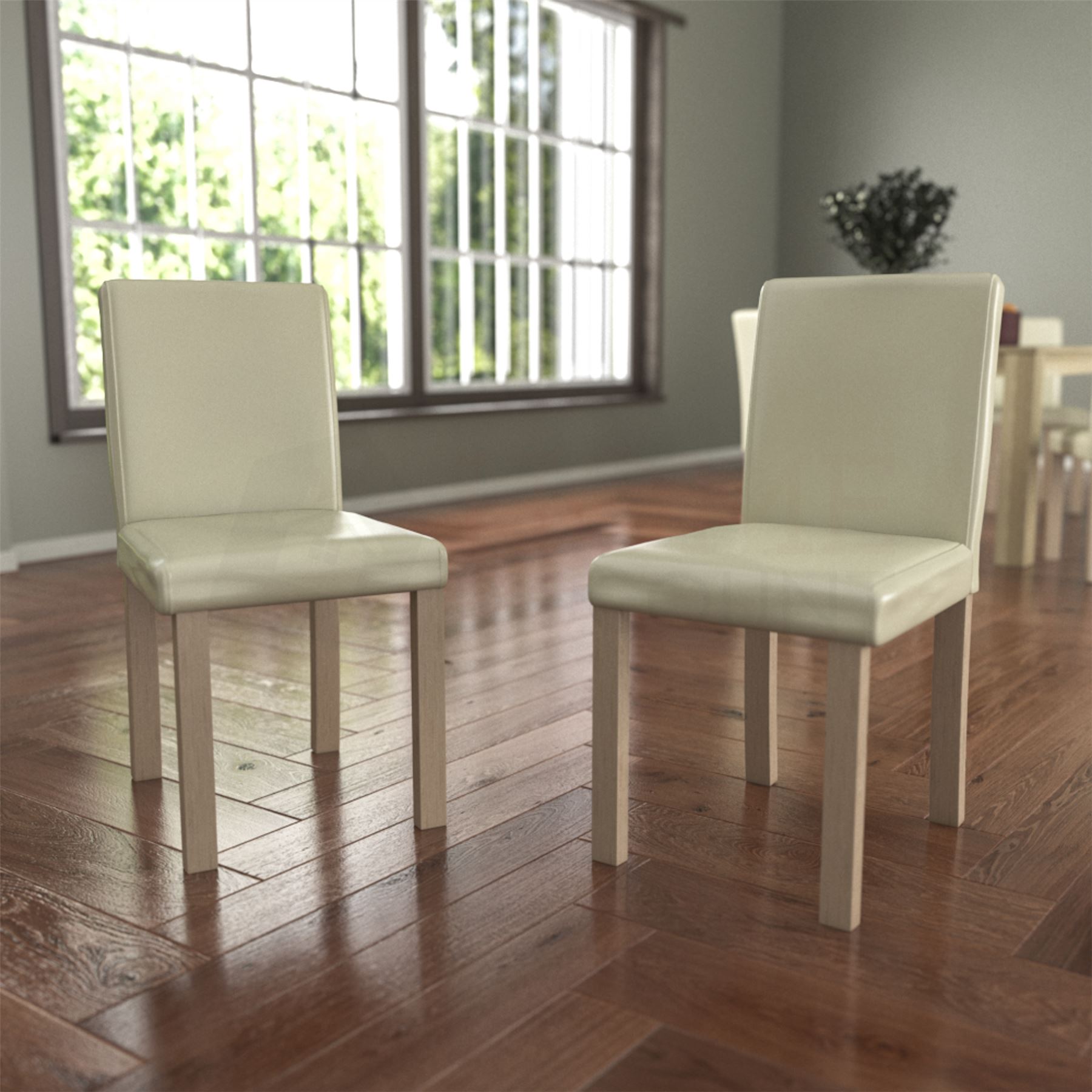 Dining Table & Chairs Set 4/6 Faux Leather Fabric Kitchen Padded Seat Furniture - Picture 24 of 87