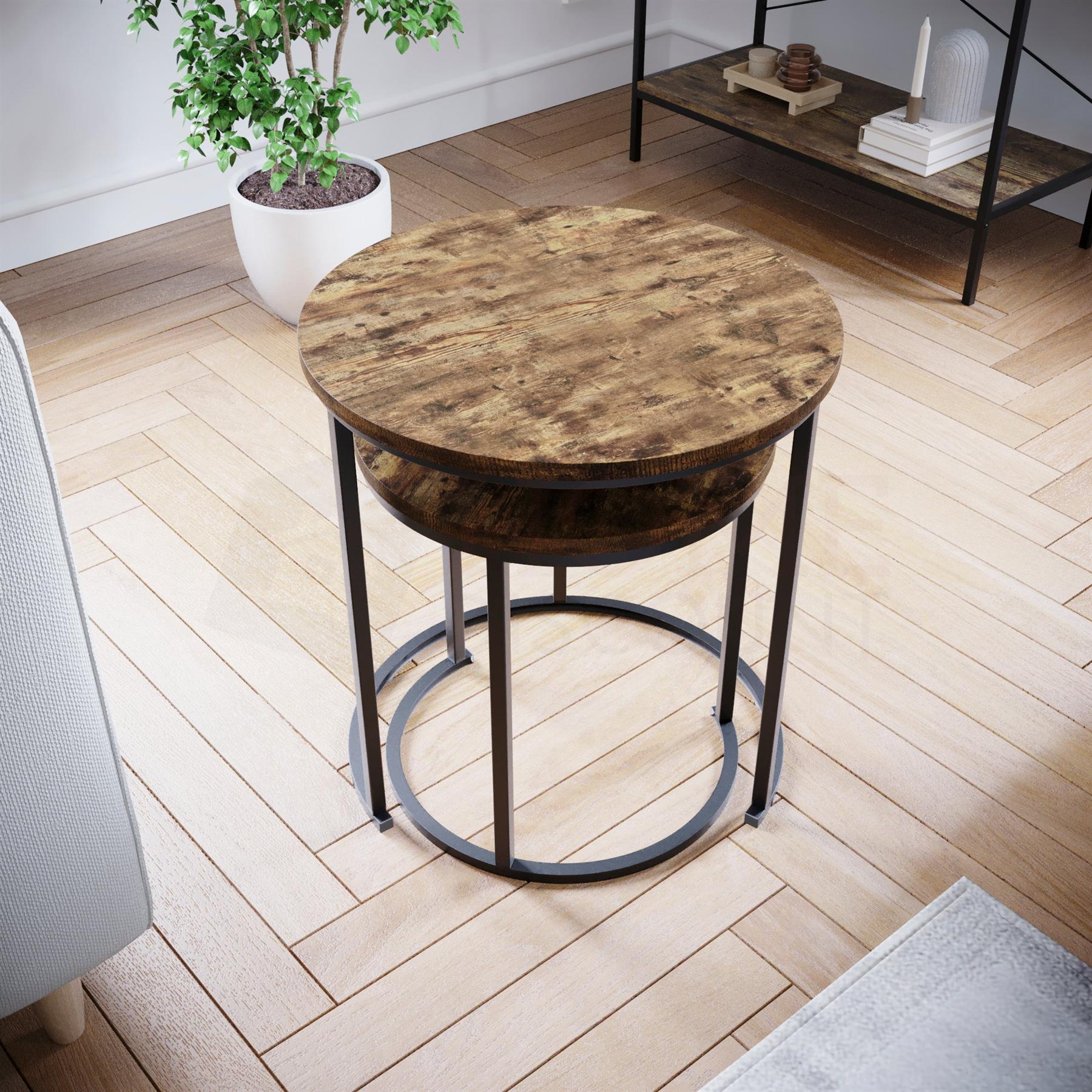 Set of 2 3 Coffee Nesting Table Set Sofa Side End Table Industrial Living Room - Picture 53 of 107