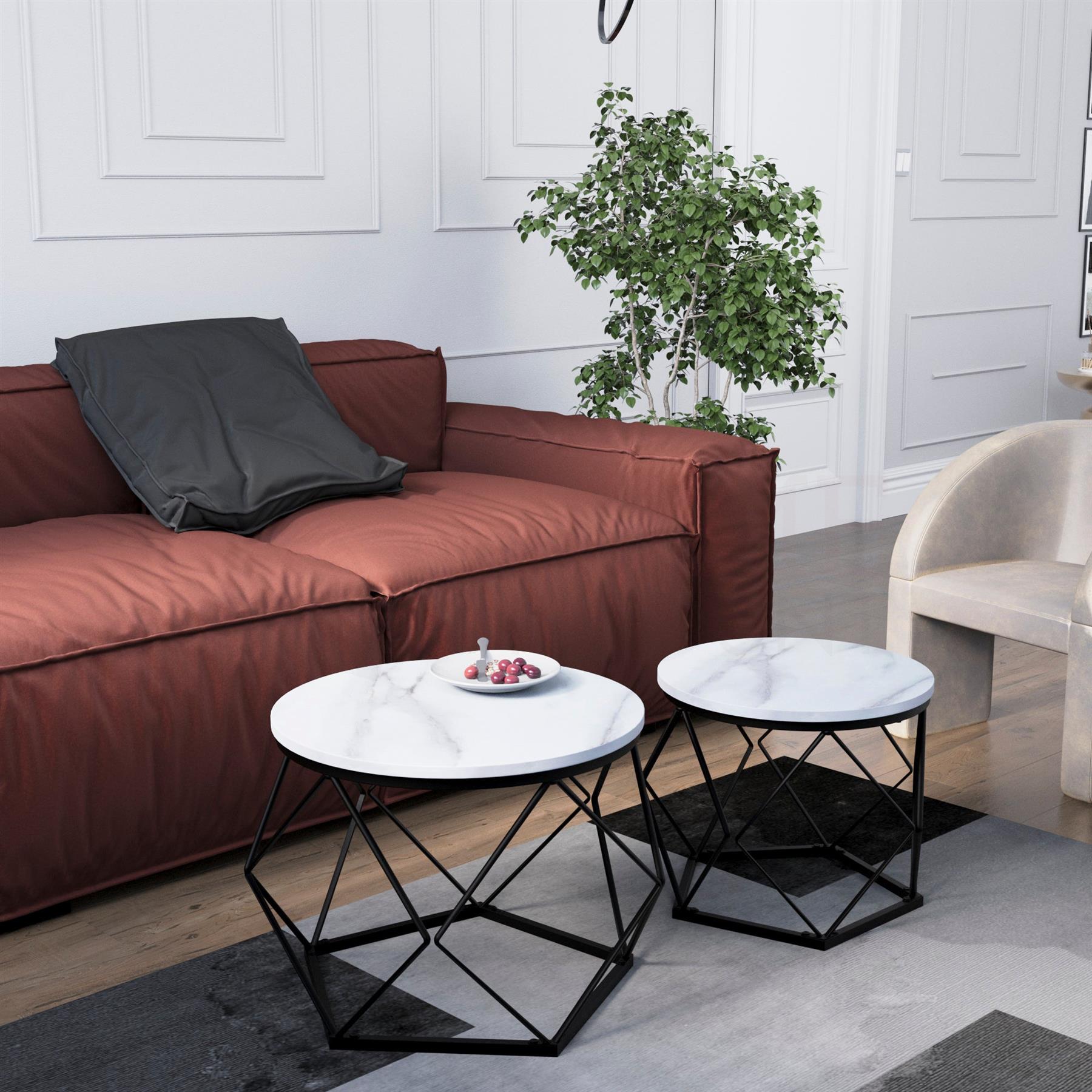 Set of 2 3 Coffee Nesting Table Set Sofa Side End Table Industrial Living Room - Picture 28 of 107