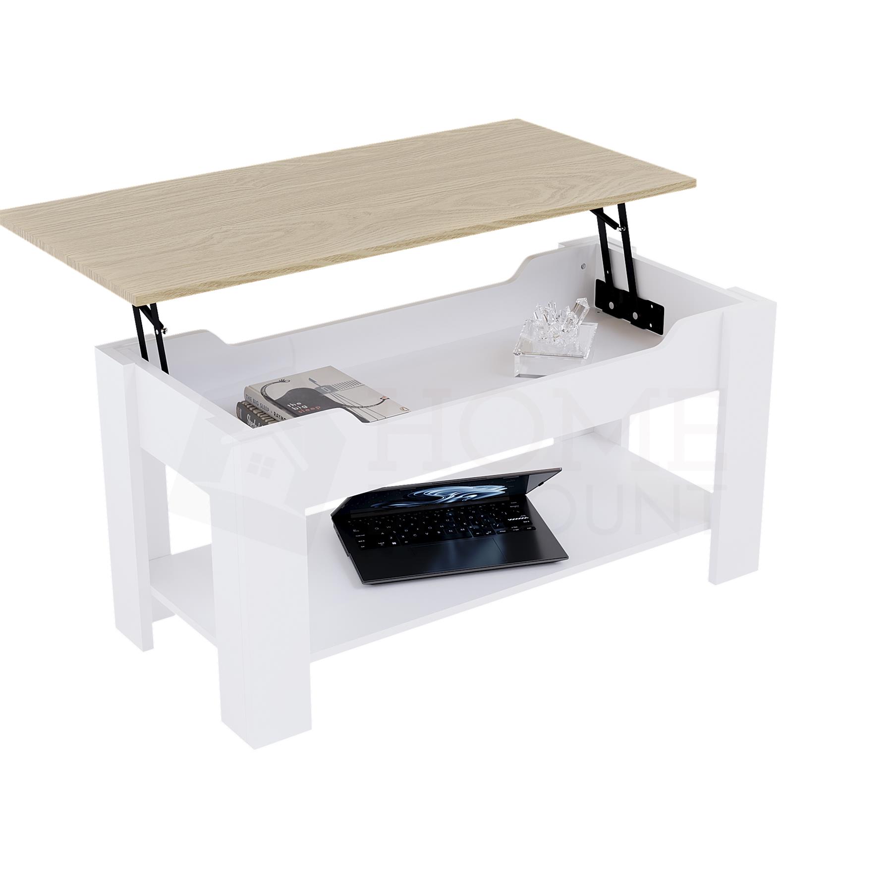 Holz Couchtisch Lift Up Stauraumplatte mit Ablage Wohnzimmer Möbel - Bild 43 von 43