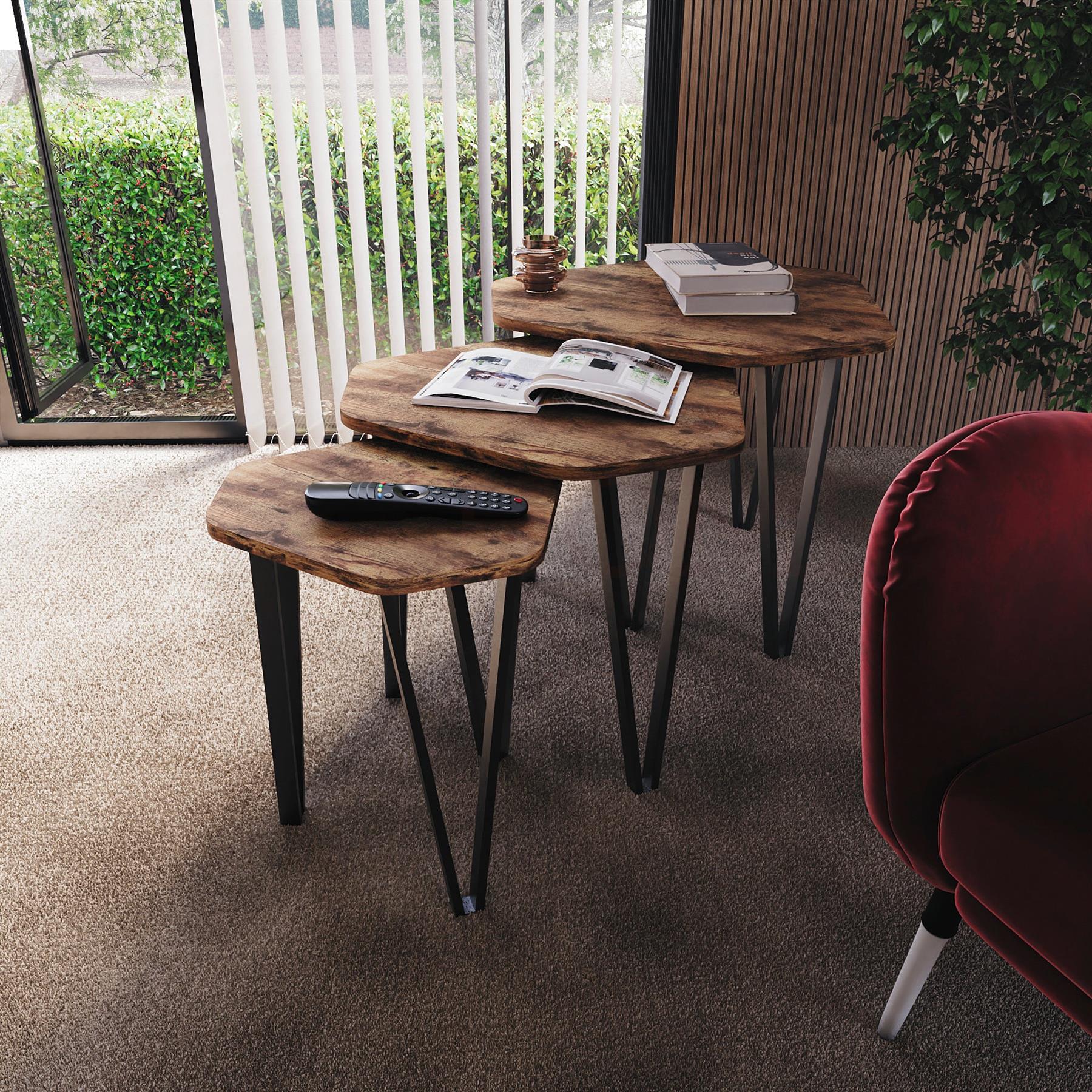Set of 2 3 Coffee Nesting Table Set Sofa Side End Table Industrial Living Room - Picture 98 of 107