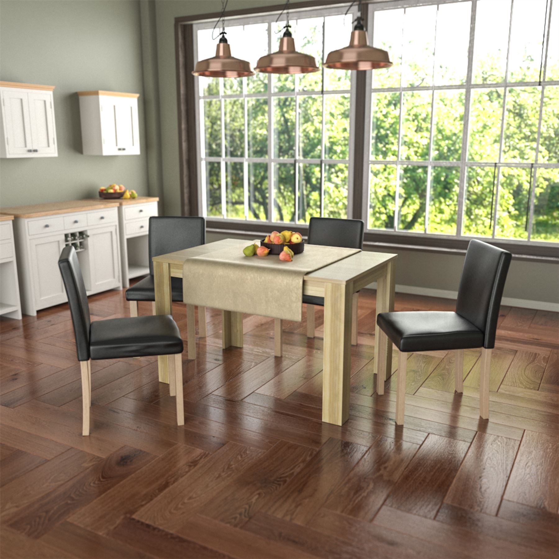 Dining Table & Chairs Set 4/6 Faux Leather Fabric Kitchen Padded Seat Furniture - Picture 13 of 87