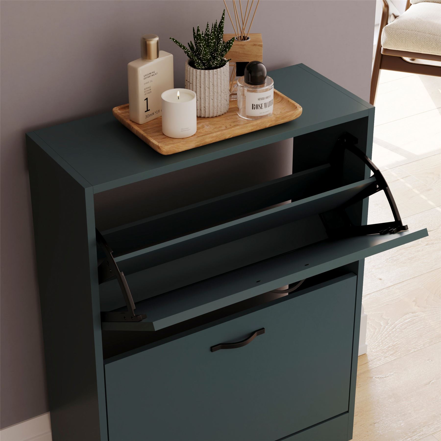 Shoe Cabinet 2 Drawer Storage Organiser Footwear Rack Cupboard Hallway Unit - Picture 39 of 79