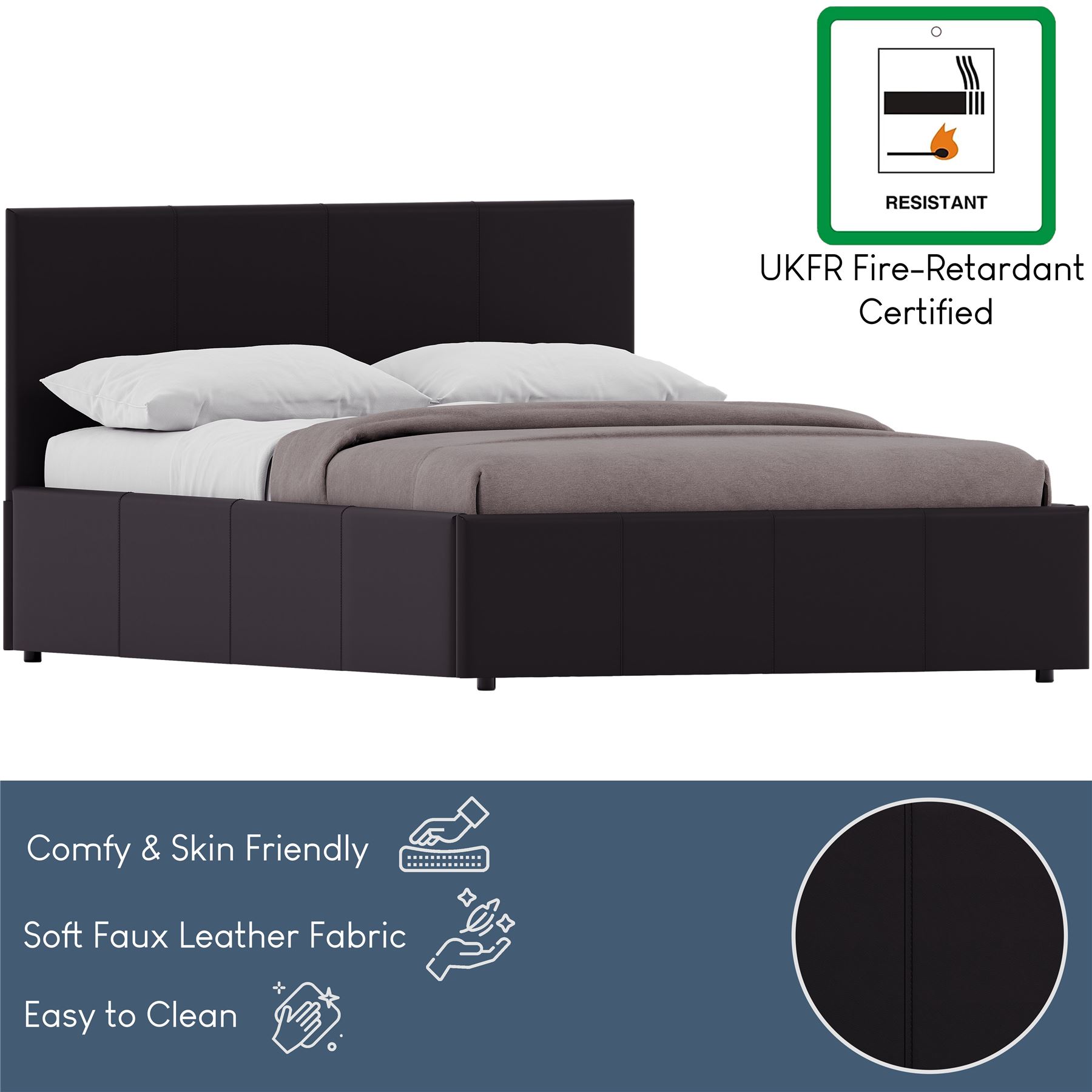 Ottoman Storage Bed Gas Lift Double King Size Leather Bed Slatted Base Headboard - Picture 58 of 137