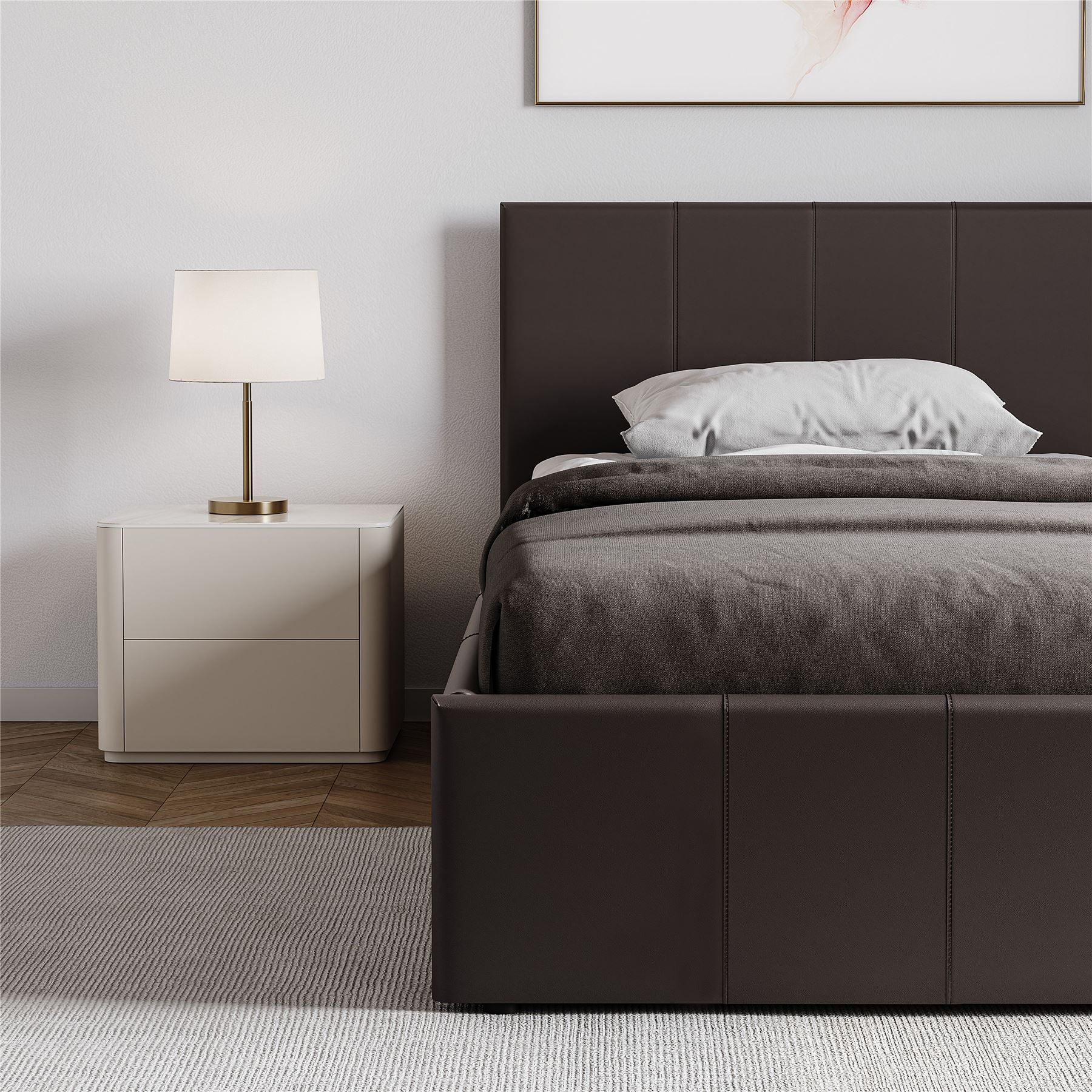Ottoman Storage Bed Gas Lift Double King Size Leather Bed Slatted Base Headboard - Picture 103 of 137