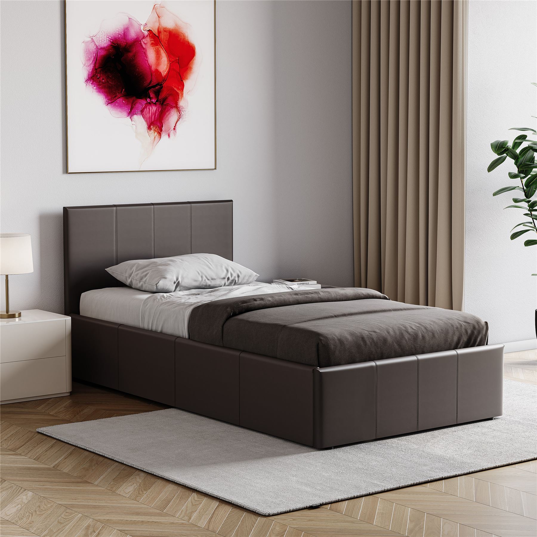 Ottoman Storage Bed Gas Lift Double King Size Leather Bed Slatted Base Headboard - Picture 96 of 137