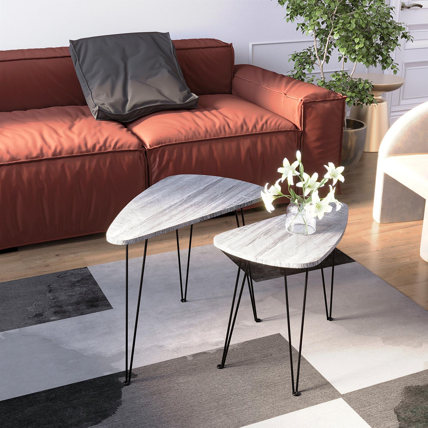 Set of 2 3 Coffee Nesting Table Set Sofa Side End Table Industrial Living Room - Picture 44 of 107