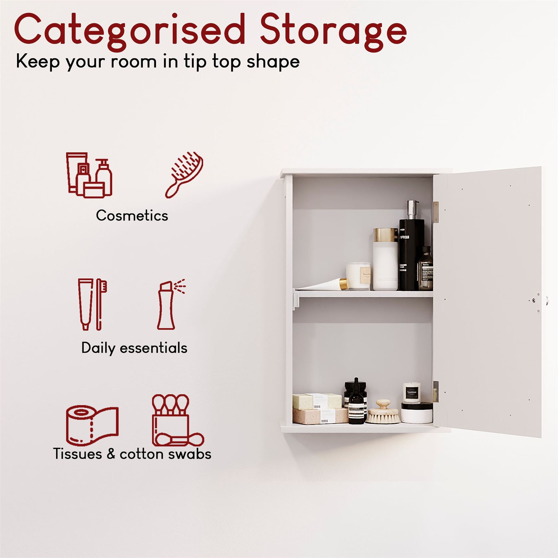 Wall Mounted Cabinet Bathroom White Single Double Door Vanity Storage Cupboard - Picture 57 of 113