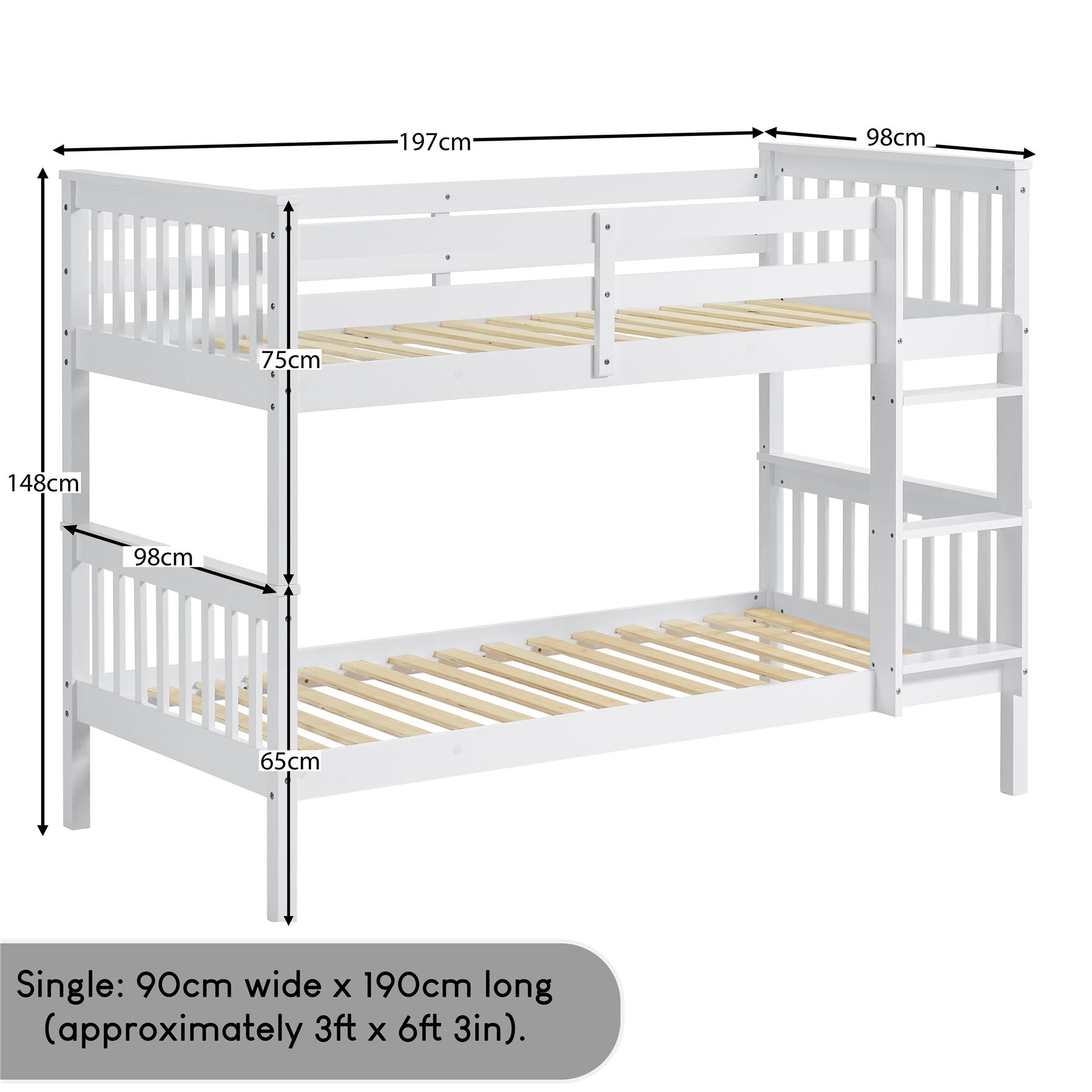 Wooden Bunk Beds Detachable Triple Sleeper High Sleeper Ladder Kids - Picture 10 of 25