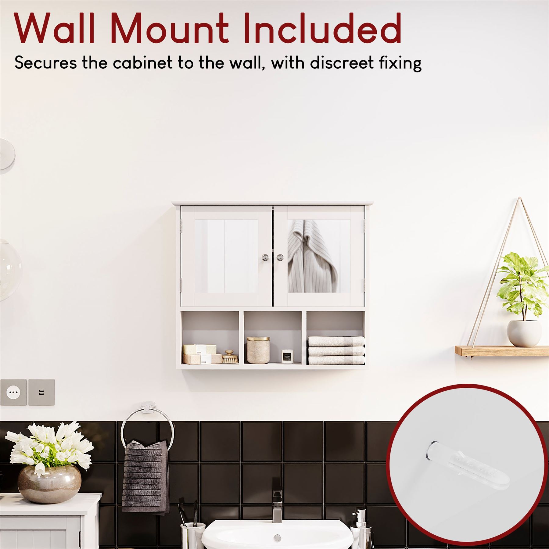 Wall Mounted Cabinet Bathroom White Single Double Door Vanity Storage Cupboard - Picture 47 of 113