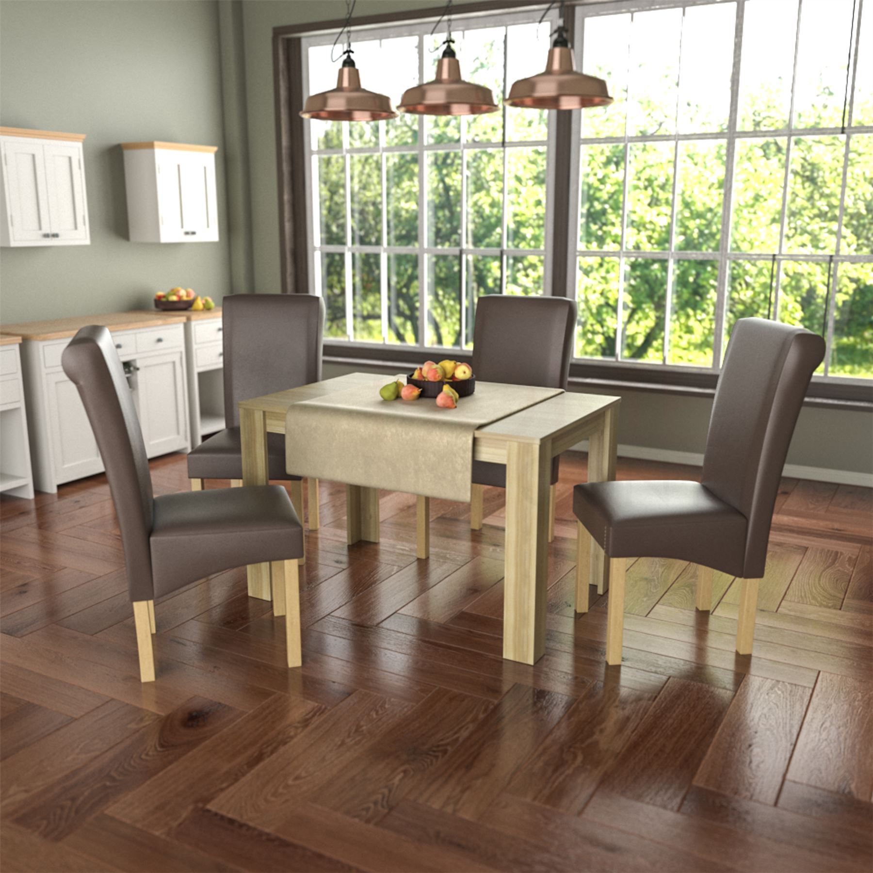 Dining Table & Chairs Set 4/6 Faux Leather Fabric Kitchen Padded Seat Furniture - Picture 55 of 87