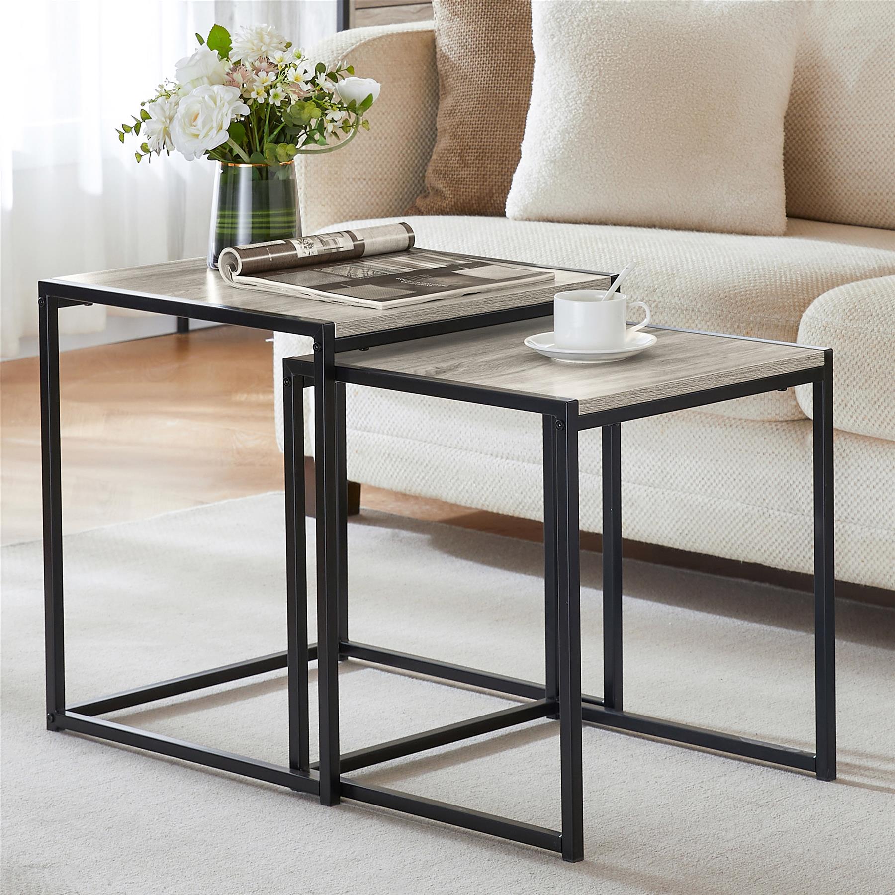 Homme Concept – Set of 2 Nest of Tables for Living Room, Square Sofa Side End Table, Coffee Table, Small Bedside Table, Nesting Table for Hallway, Bedroom, Home Office, Space Saving. (Oak-Square) 23 Wooden Nested Nesting Nest of Tables Set of 2 3 Coffee Side Table Living Room