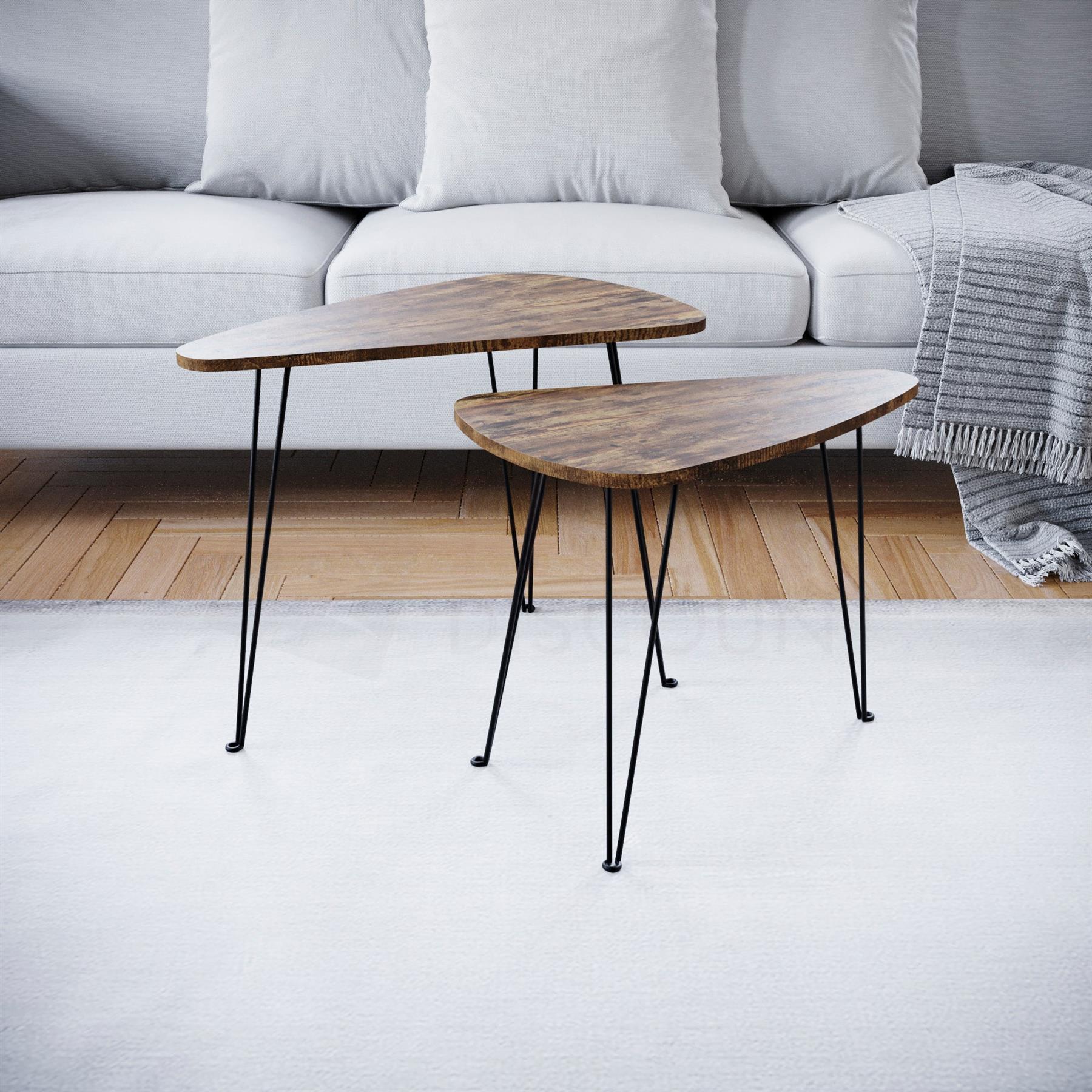 Set of 2 3 Coffee Nesting Table Set Sofa Side End Table Industrial Living Room - Picture 33 of 107