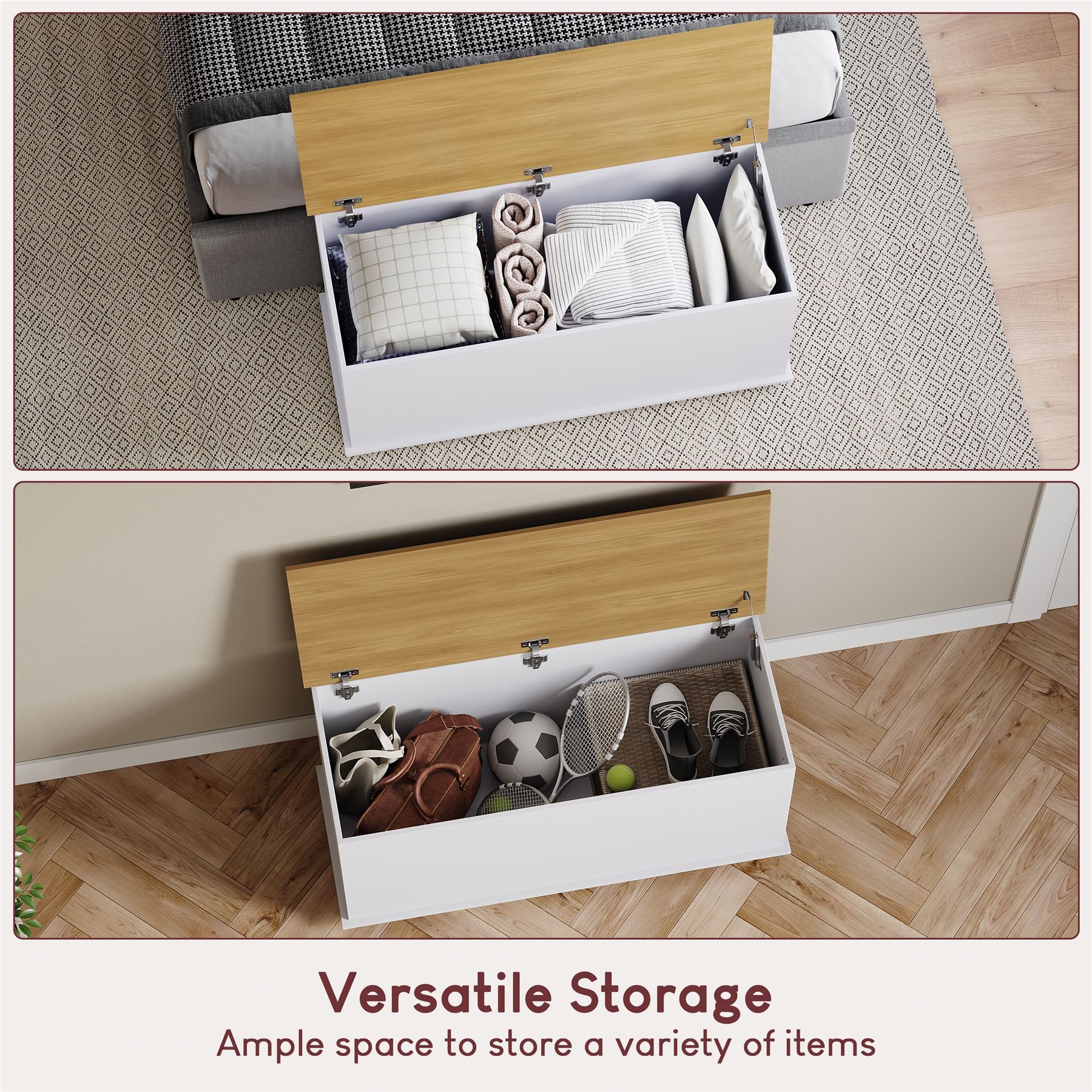 Arlington Storage Ottoman Chest Grey White Toy Chest Bedding Blanket Box Large - Picture 19 of 23