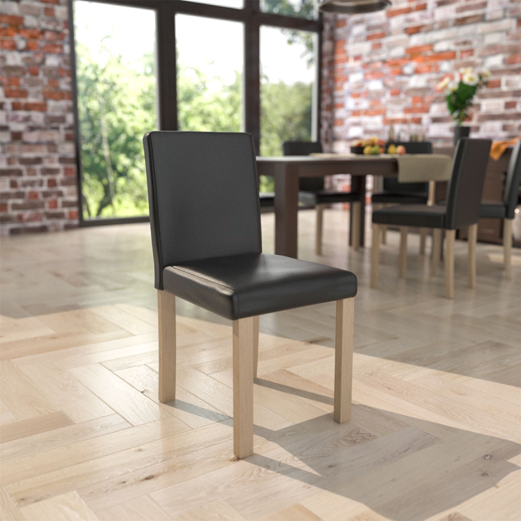Dining Table & Chairs Set 4/6 Faux Leather Fabric Kitchen Padded Seat Furniture - Picture 16 of 87