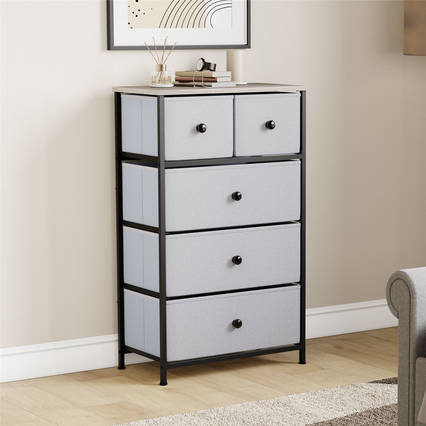 Vida Designs Modern Chest of Drawers 5 Drawer Fabric 'UKFR' Storage Bedroom - Picture 3 of 26