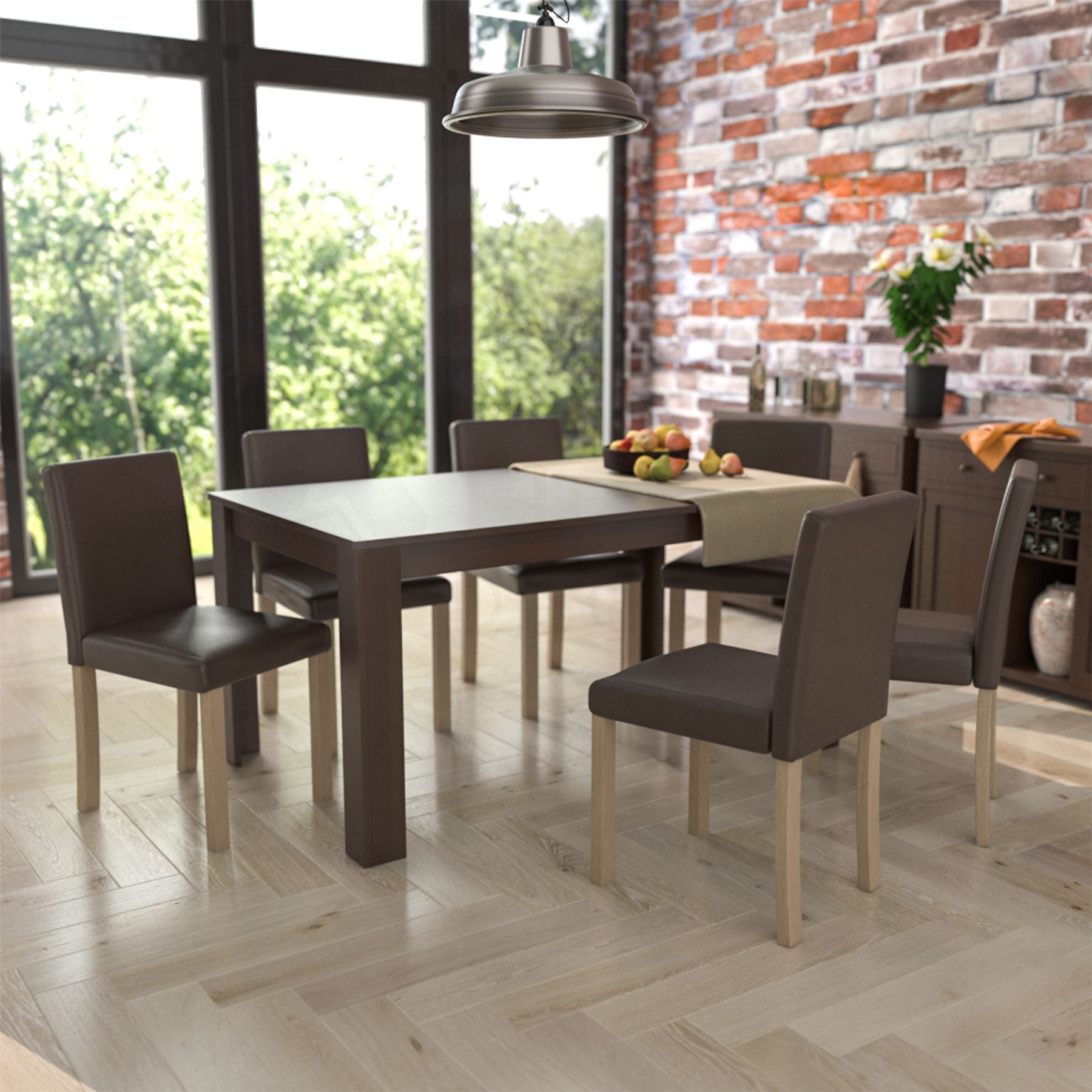 Dining Table & Chairs Set 4/6 Faux Leather Fabric Kitchen Padded Seat Furniture - Picture 31 of 87