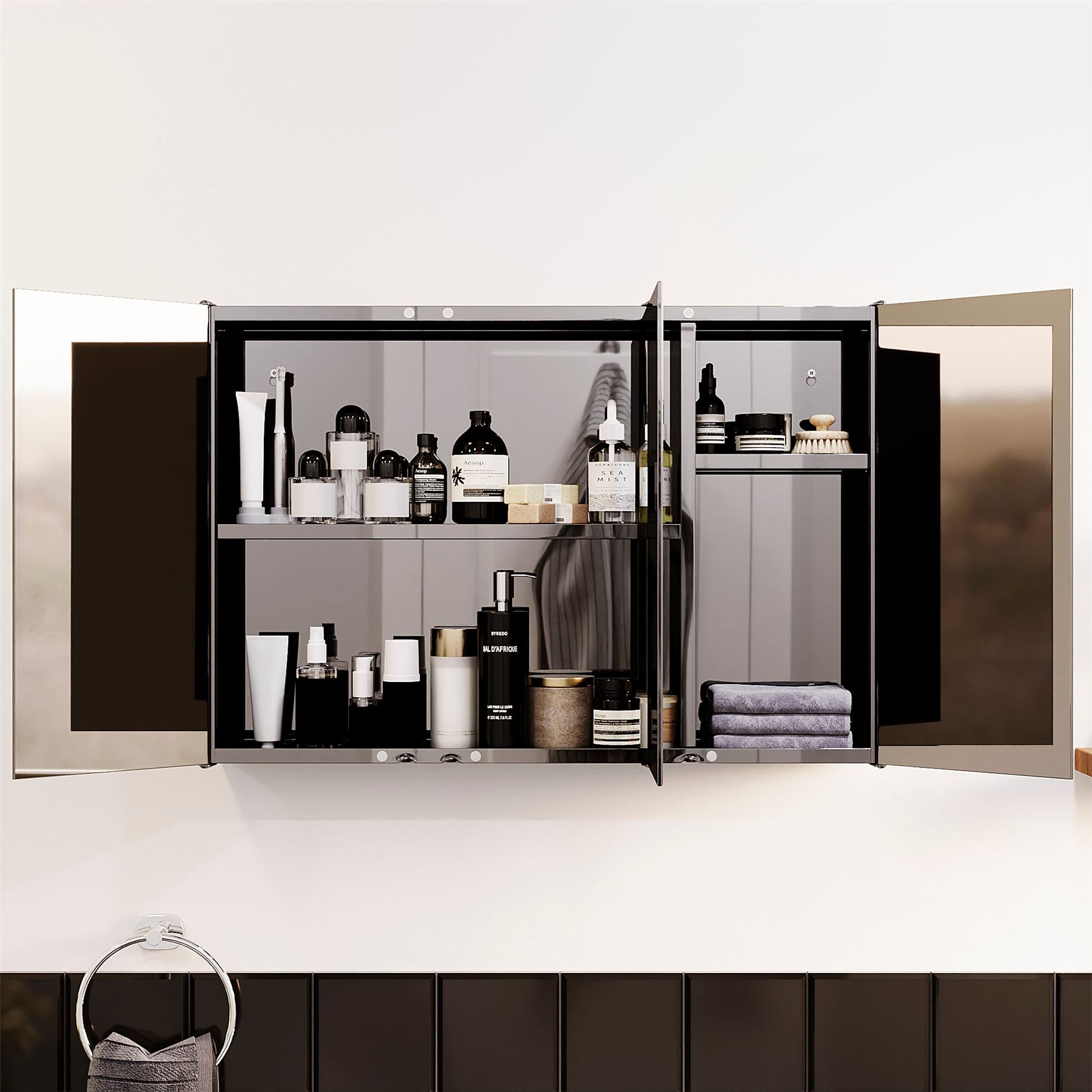 Wall Mounted Cabinet Bathroom White Single Double Door Vanity Storage Cupboard - Picture 111 of 113