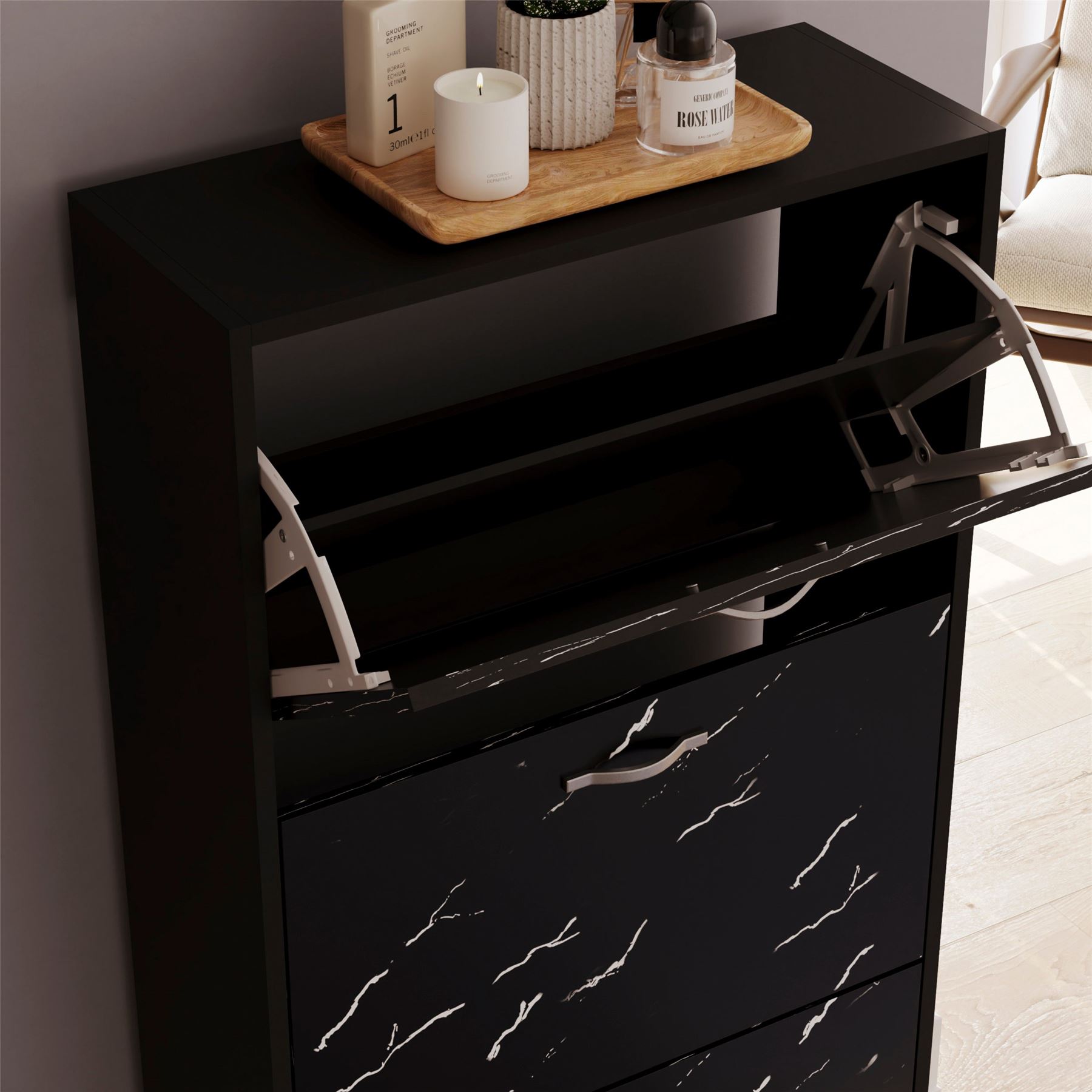 Schuhschrank mit 3 Schubladen Aufbewahrungsschrank Schuhe Ständer Regal Holz weiß schwarz - Bild 48 von 79