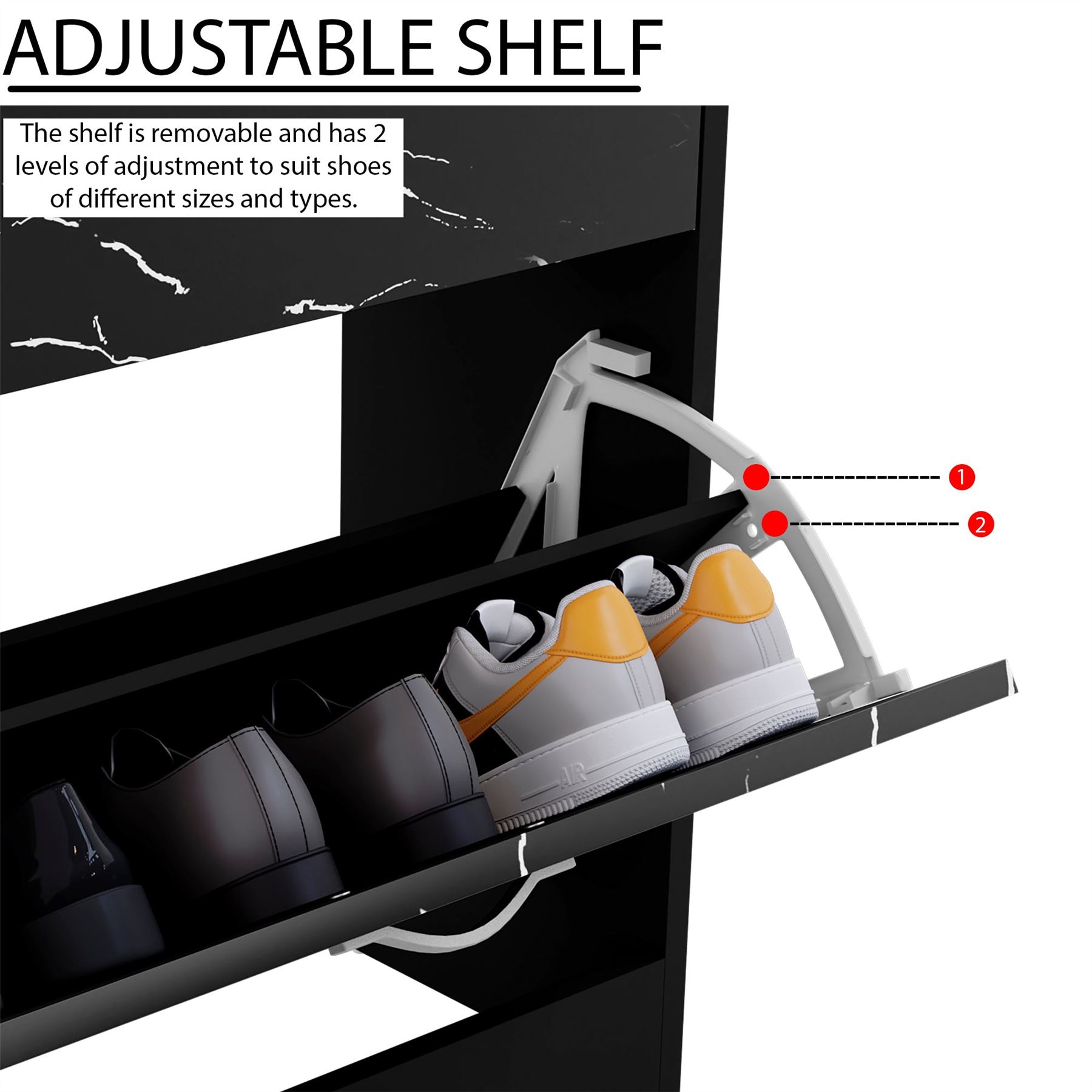 Schuhschrank mit 3 Schubladen Aufbewahrungsschrank Schuhe Ständer Regal Holz weiß schwarz - Bild 45 von 79