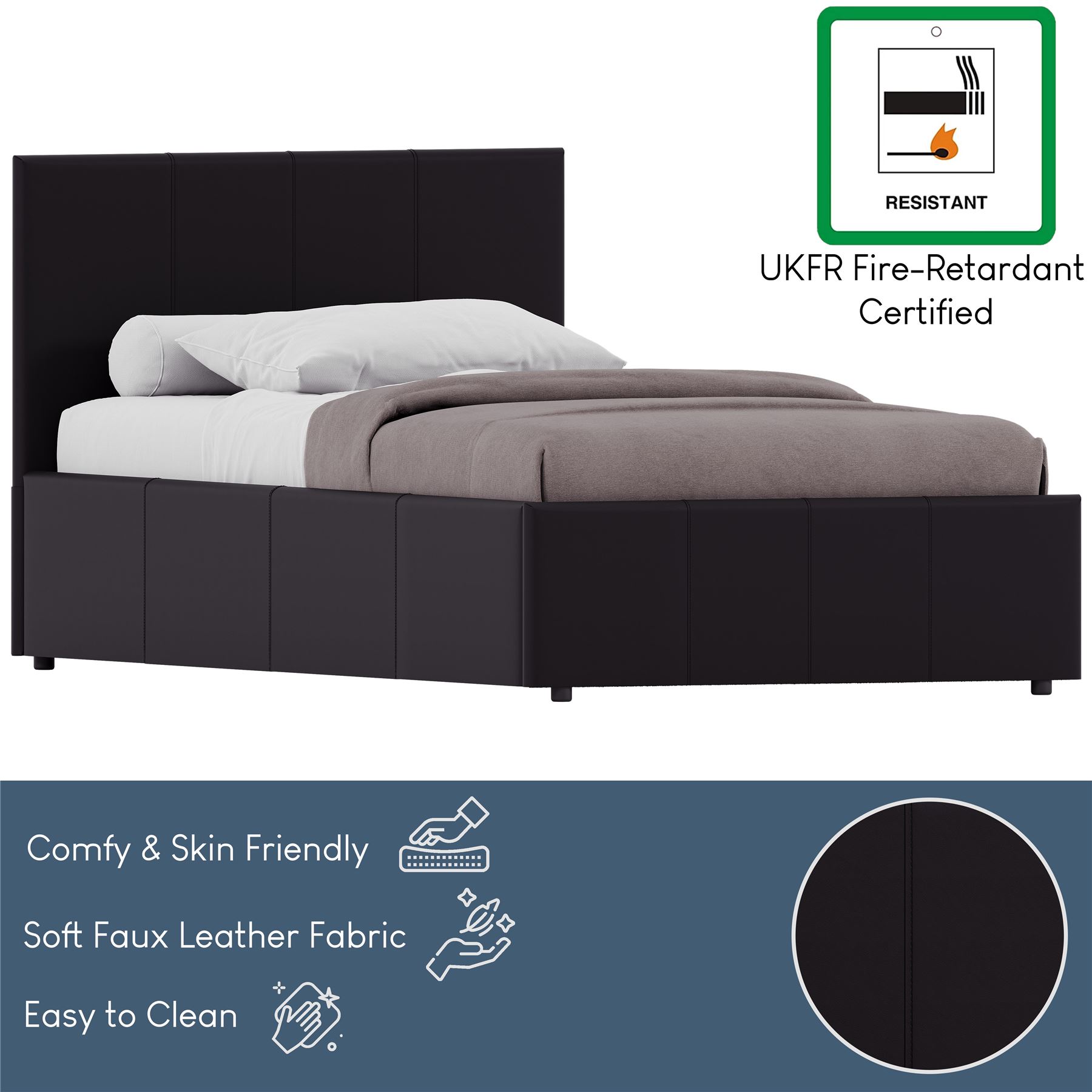 Ottoman Storage Bed Gas Lift Double King Size Leather Bed Slatted Base Headboard - Picture 92 of 137
